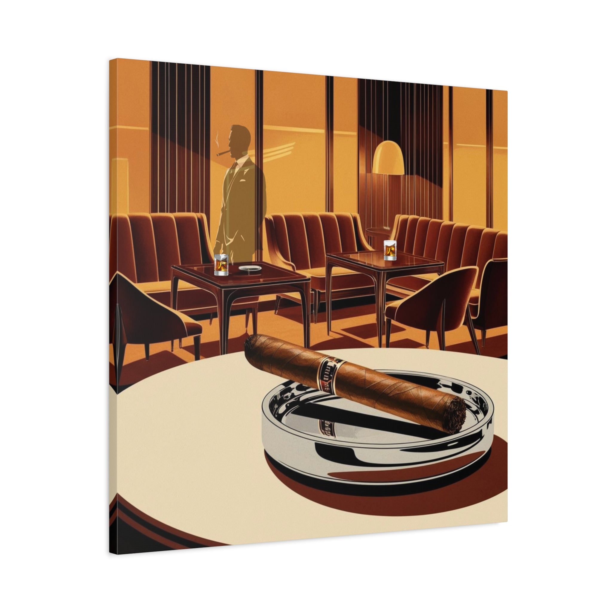 Cigar And Boubon Whiskey Mid Century Modern Vintage Lounge Matte Canvas Art Print - Mid Century Modern Gal