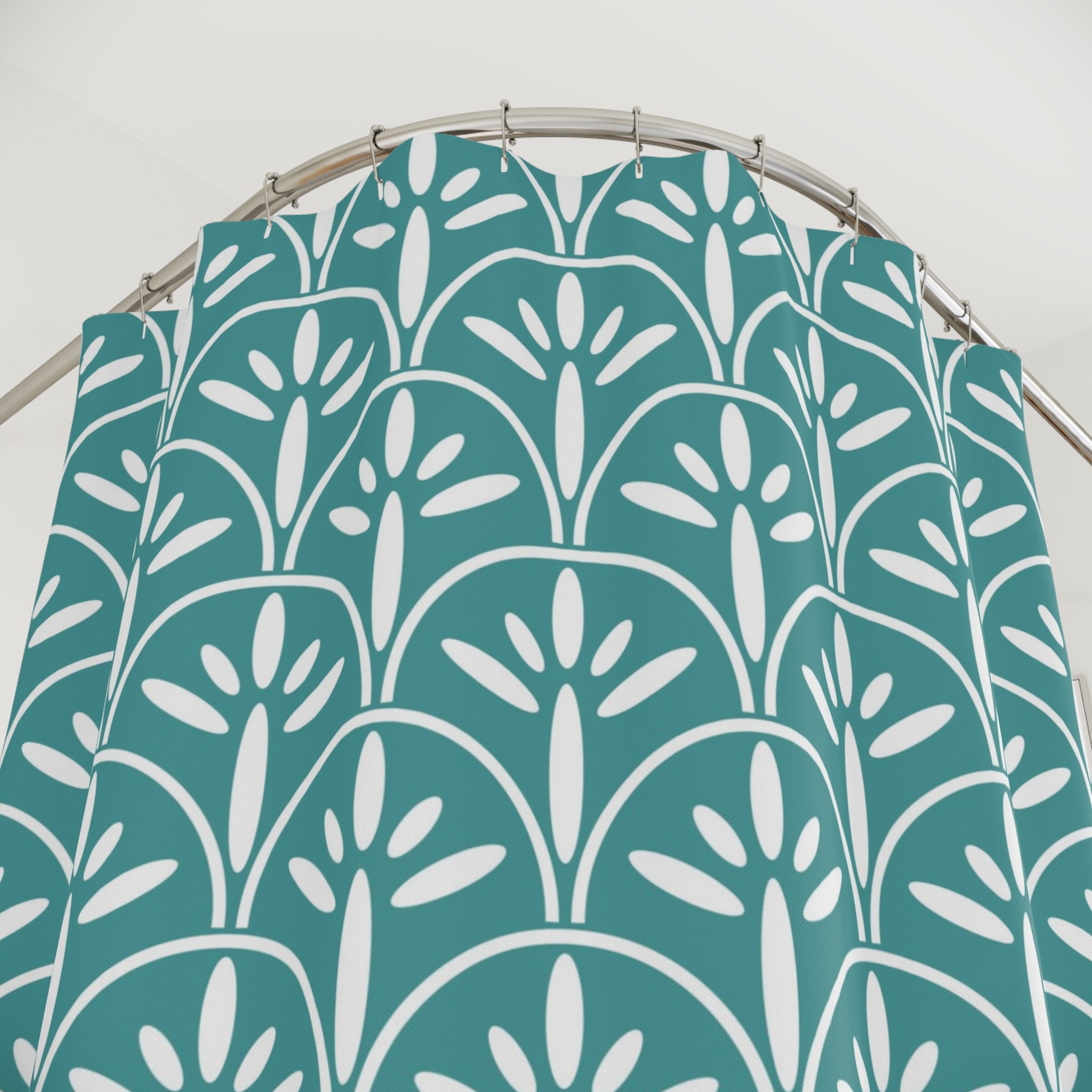 Art Deco Blue Elegant Botanical Shower Curtain – Stylish Home Decor for Relaxing Bathrooms - Mid Century Modern Gal