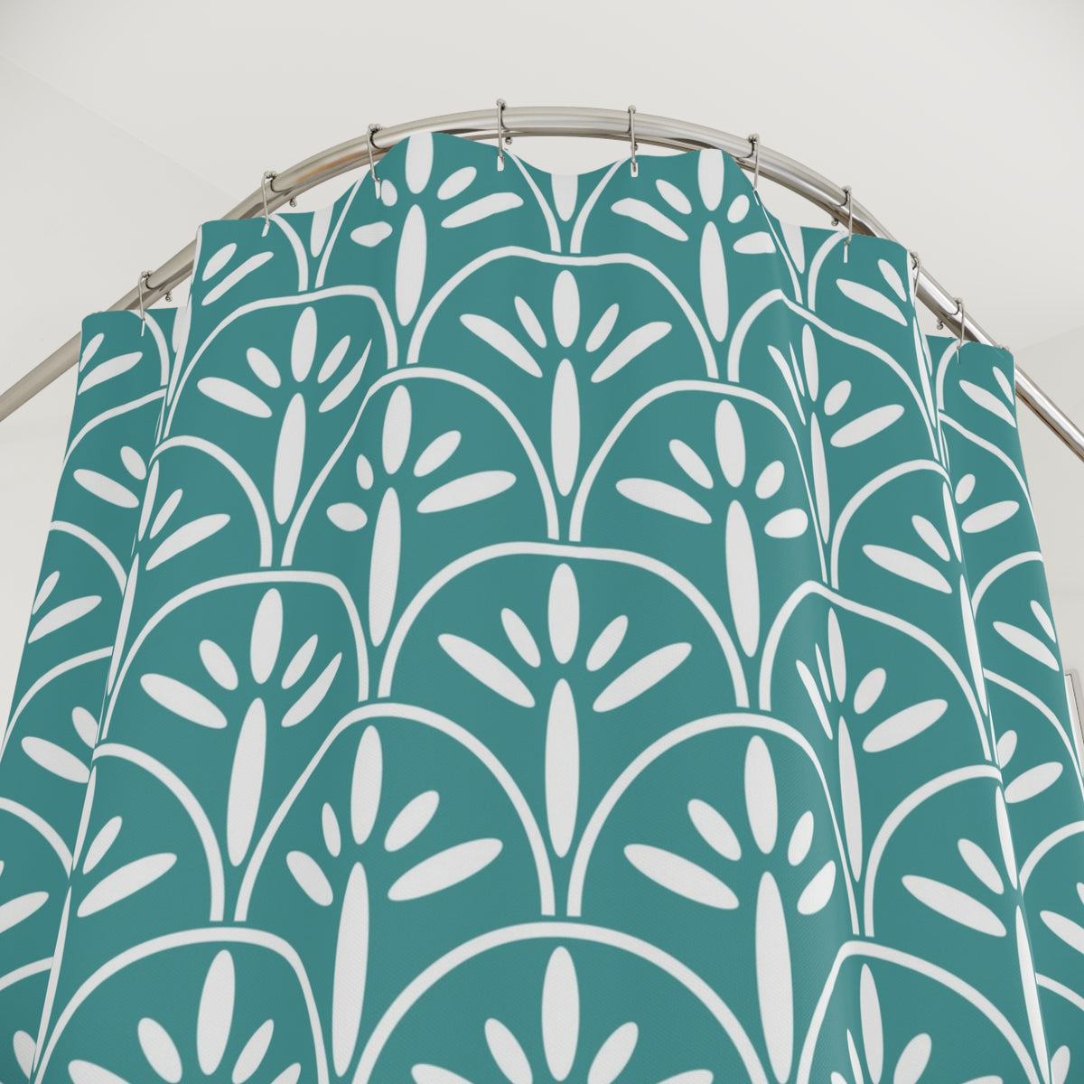 Art Deco Blue Elegant Botanical Shower Curtain – Stylish Home Decor for Relaxing Bathrooms - Mid Century Modern Gal