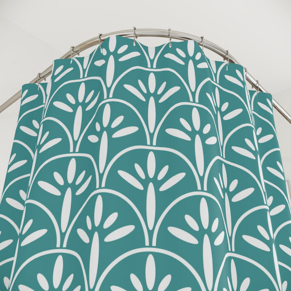 Art Deco Blue Elegant Botanical Shower Curtain – Stylish Home Decor for Relaxing Bathrooms