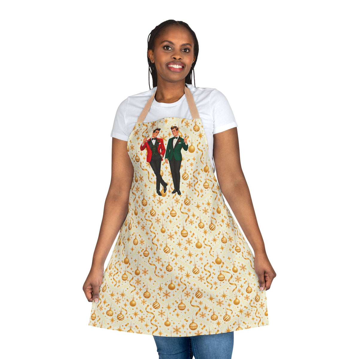 Mid Century Modern Christmas Martini Dapper Gay Male Couple Apron