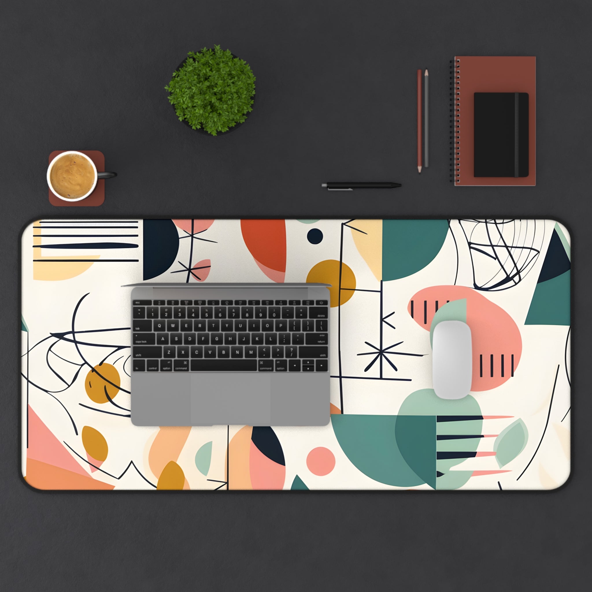 Mid Century Modern Abstract Floral, Minimalist Mod Desk Mat - Mid Century Modern Gal