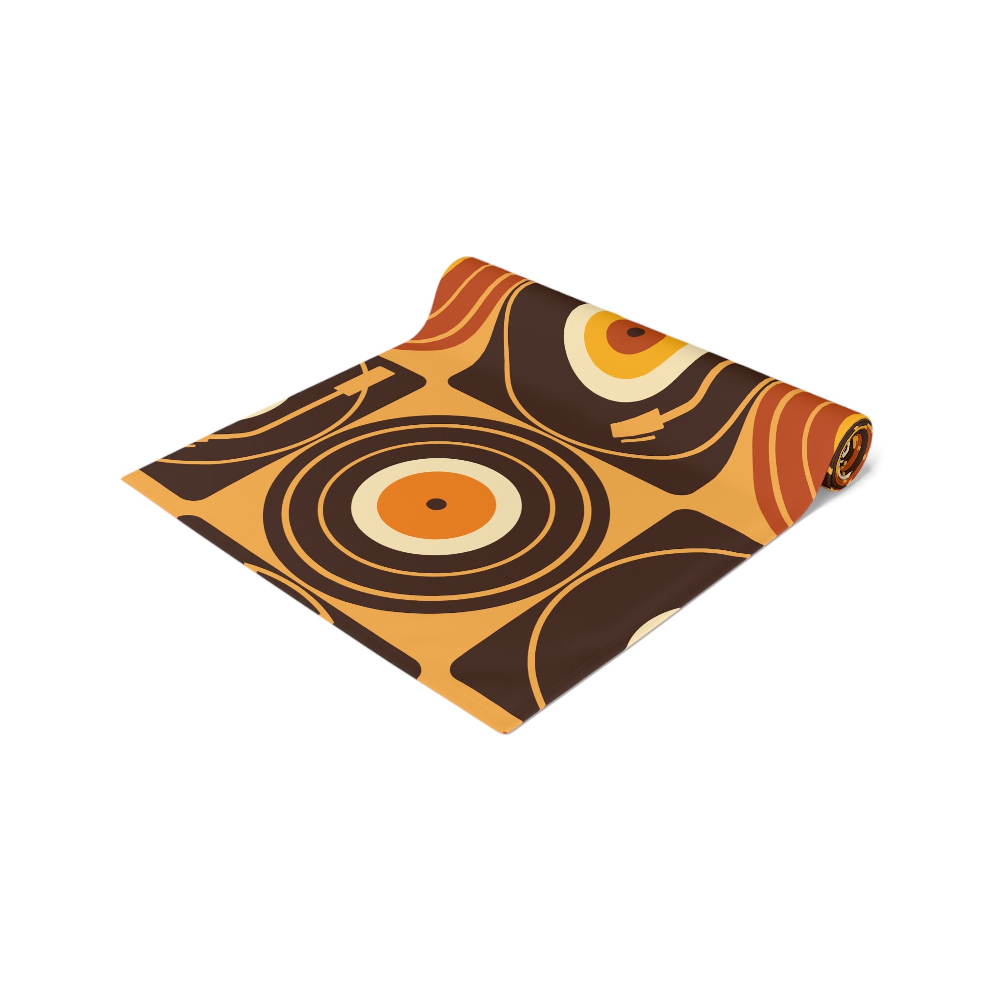 Groovy Retro Record Players, Brown Orange Yellow, Table Runner - Mid Century Modern Gal