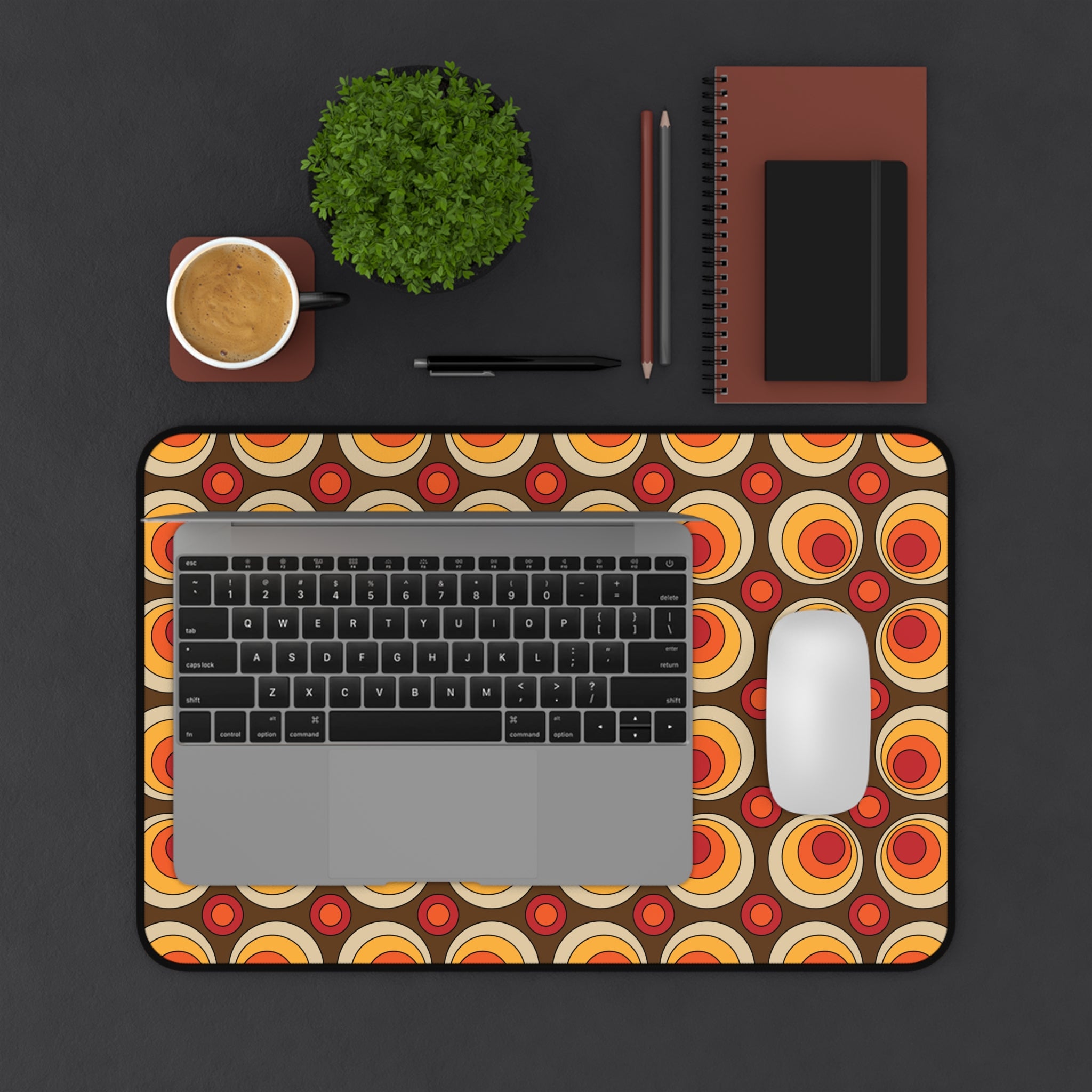 Retro Groovy Orbs Desk Mat – Stylish Workspace Decor for Home or Office - Mid Century Modern Gal