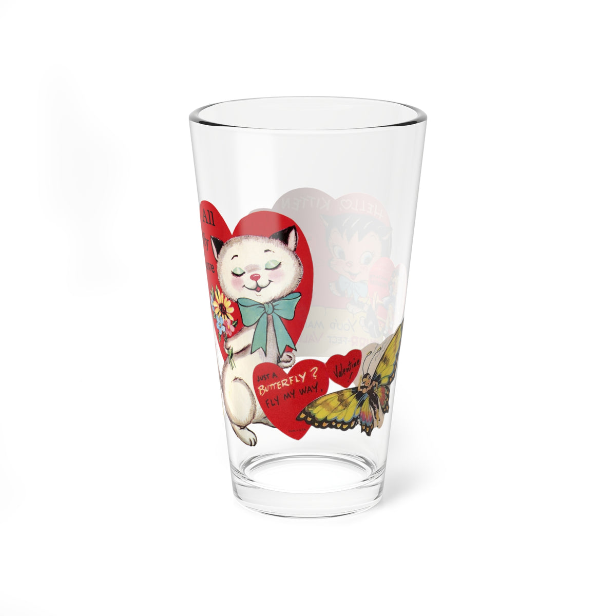 Vintage Valentine Collaged-Inspired Valentine's Mixing Glass - 16oz - Perfect for Love Celebrations - Mid Century Modern Gal