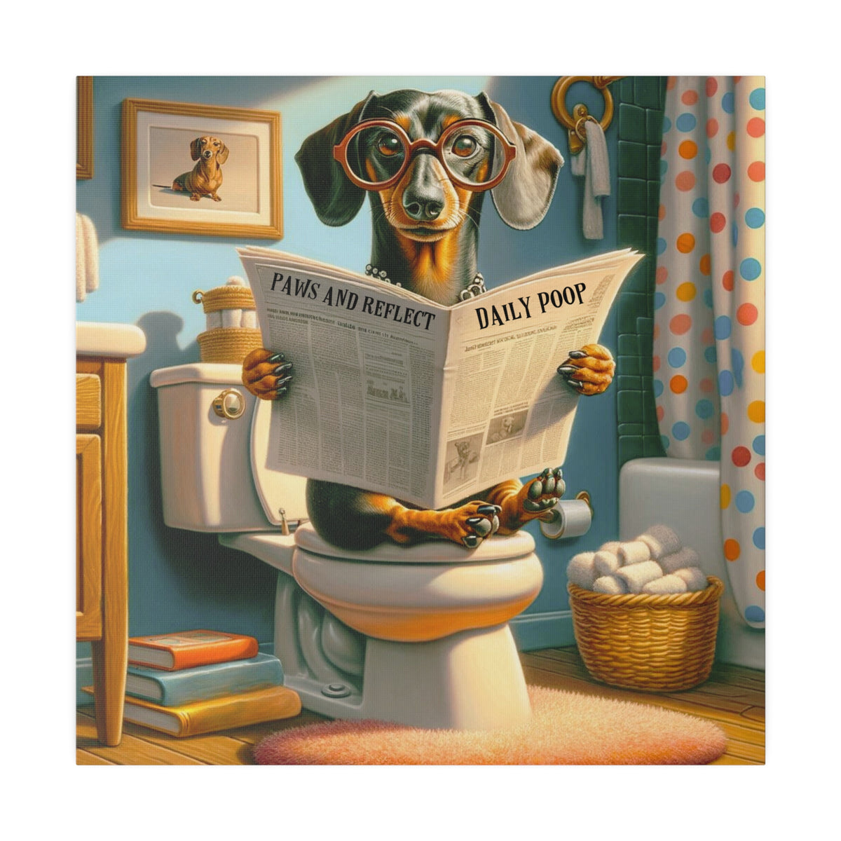 Funny Dog Bathroom Wall Art, Doxie Dachshund Dog Bathroom Humor, Retro Wall Art Canvas - Mid Century Modern Gal