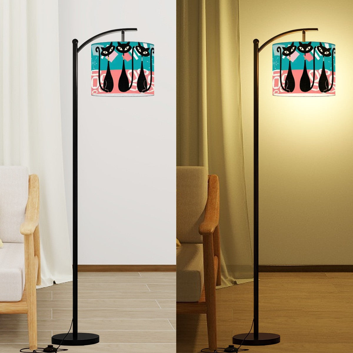 Atomic Cats Mid Century Modern Coral, Teal Kitschy Fun Lamp Shade ONLY - Mid Century Modern Gal