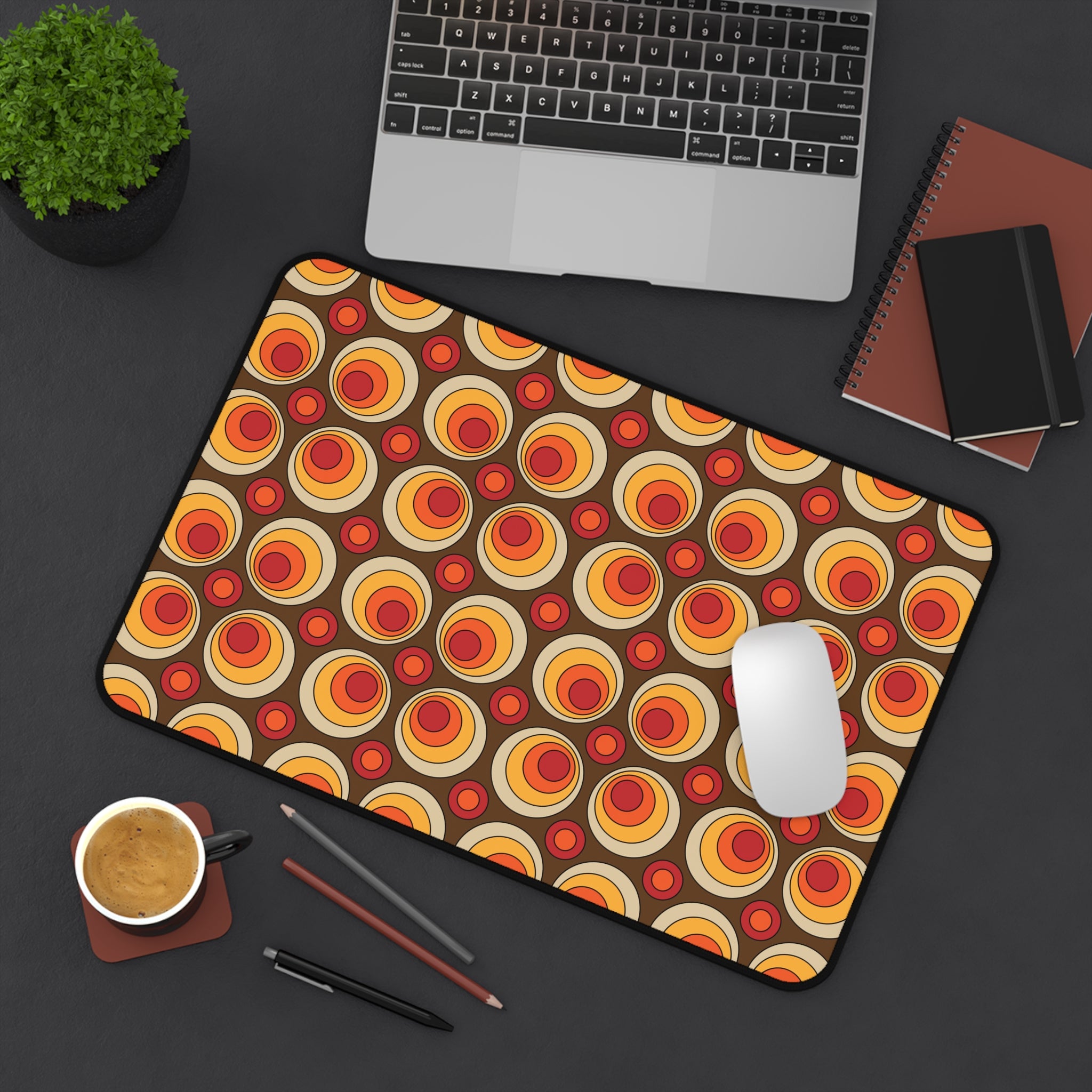 Retro Groovy Orbs Desk Mat – Stylish Workspace Decor for Home or Office - Mid Century Modern Gal