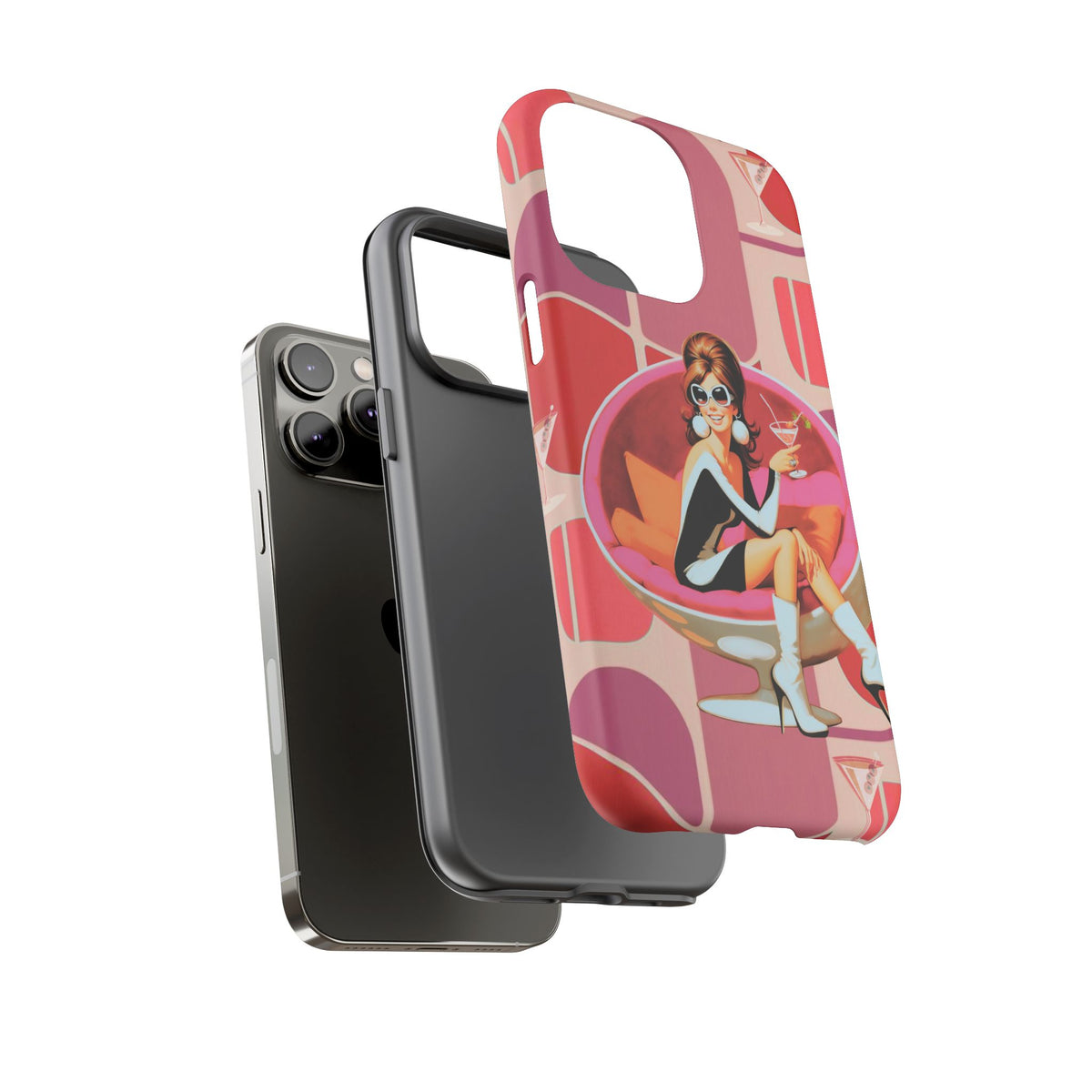Mid Mod 60s Mod Gal, Kick Back Enjoy, Retro Chic Phone Case with Cocktail Design