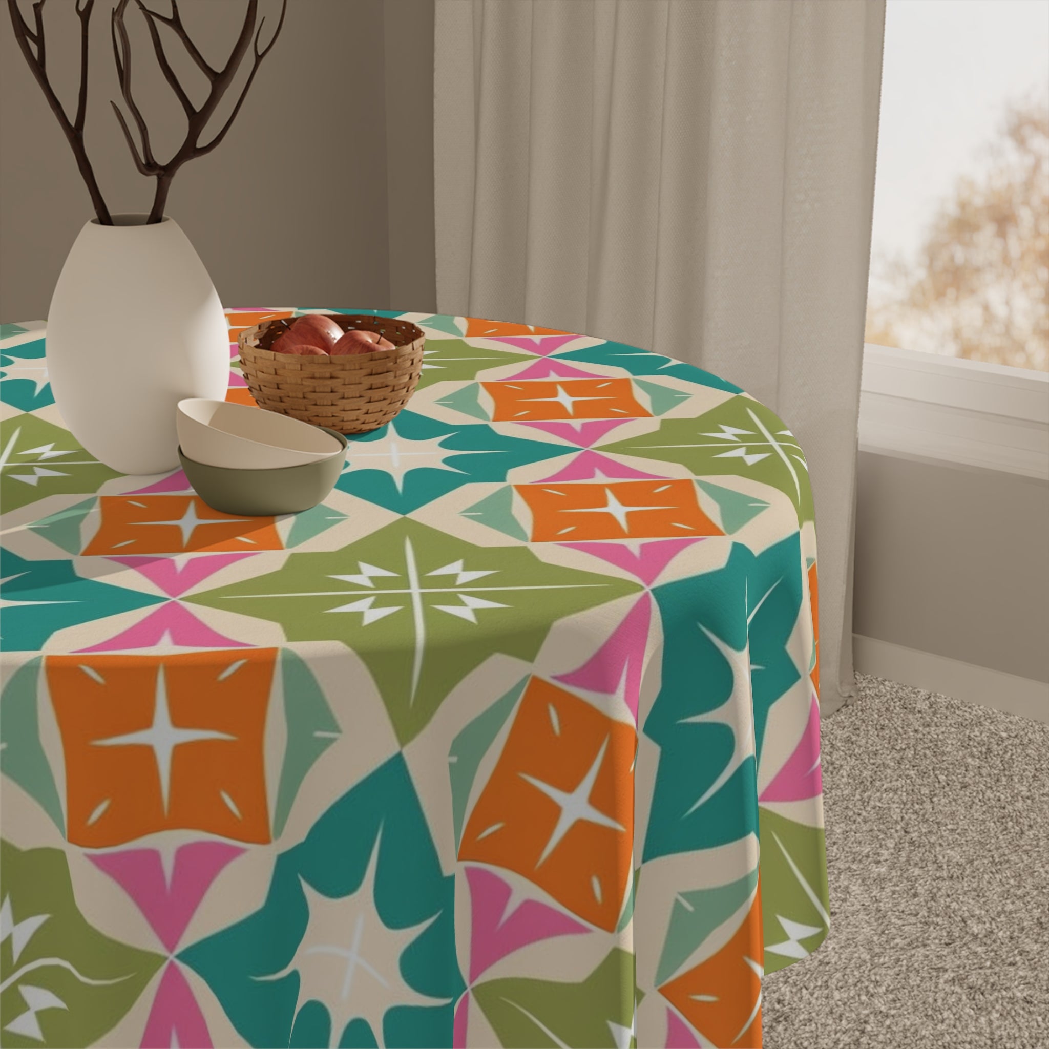 Mid Century Modern Atomic Starbursts, Retro Mod Geometric Designed Tablecloth - Mid Century Modern Gal