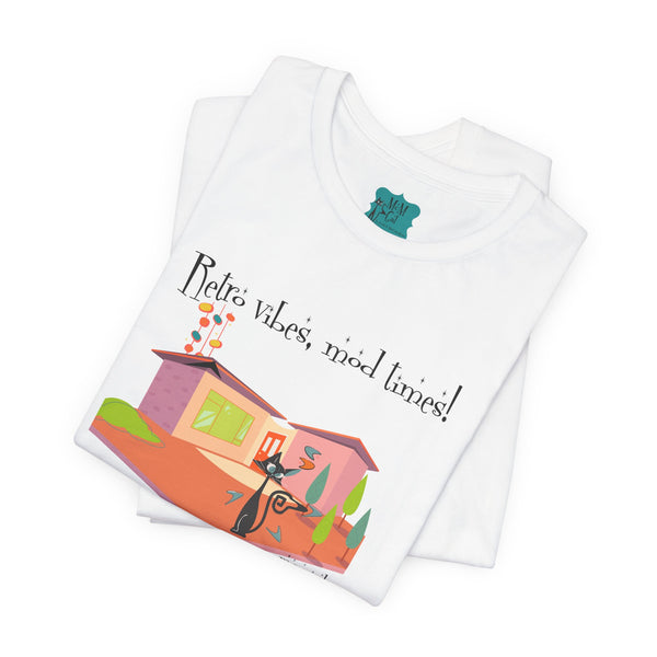 Atomic Cat, Modernism Palm Spring Cali Mod Tee Retro Vibes Unisex Jersey Short Sleeve Tee - Good Times Graphic T-Shirt
