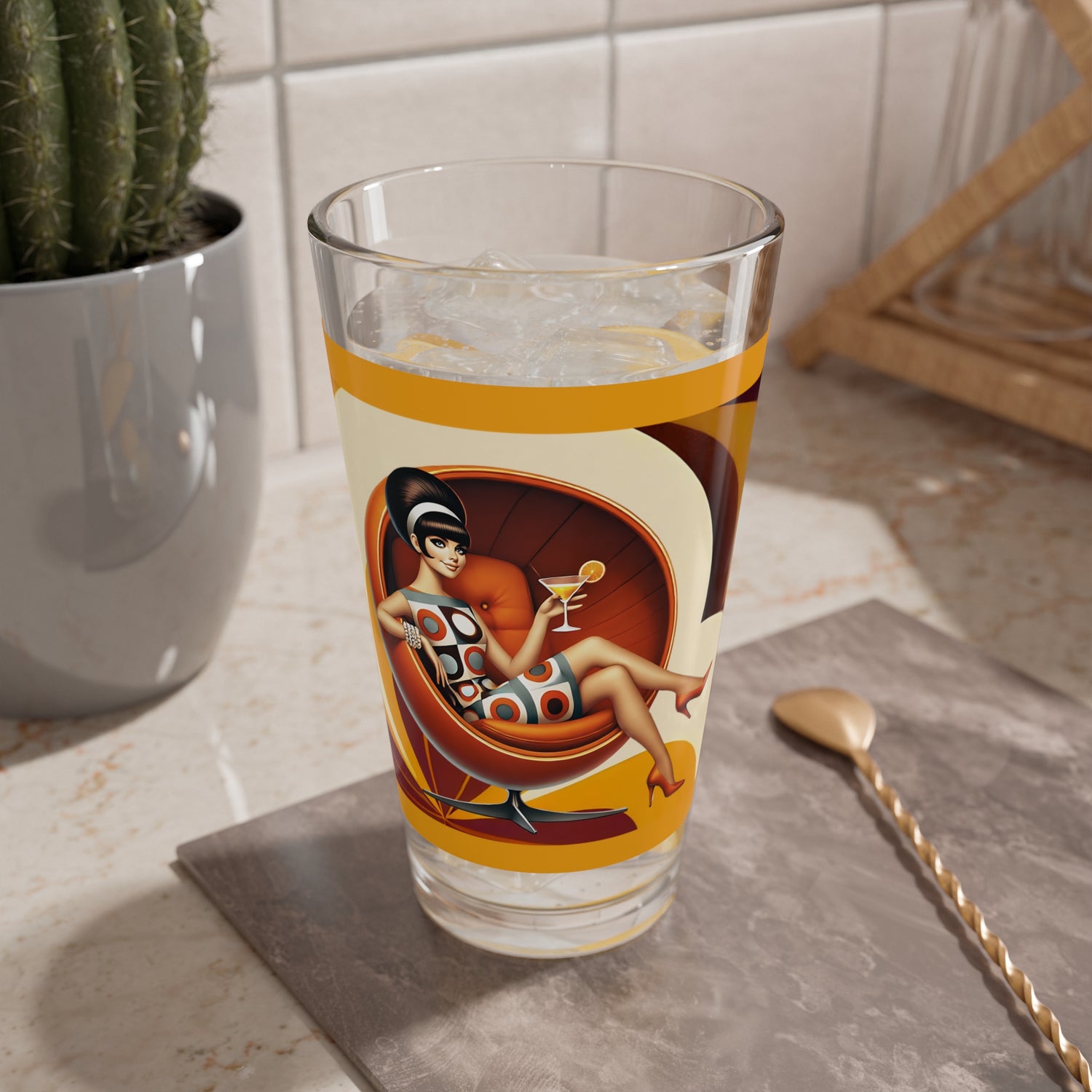 Mod 60s Retro Gal, Flower Power Mid Century Modern Barware - Mid Century Modern Gal