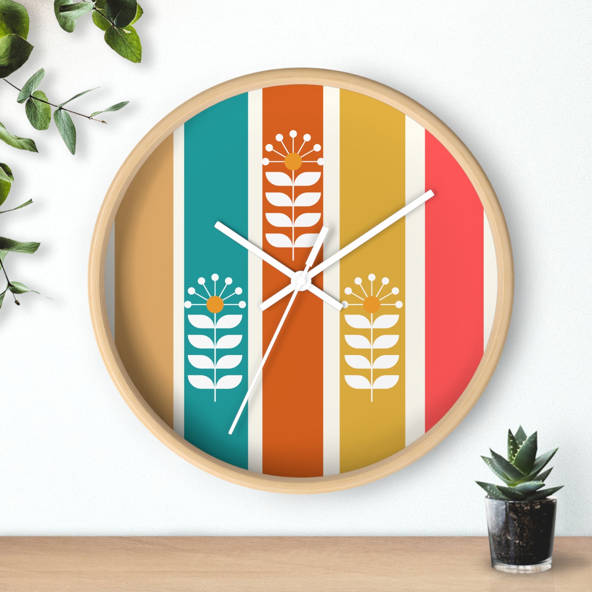 Retro Scandinavian Floral Wall Clock - Mid-Century Modern Design Perfect for Home Decor - Mid Century Modern Gal