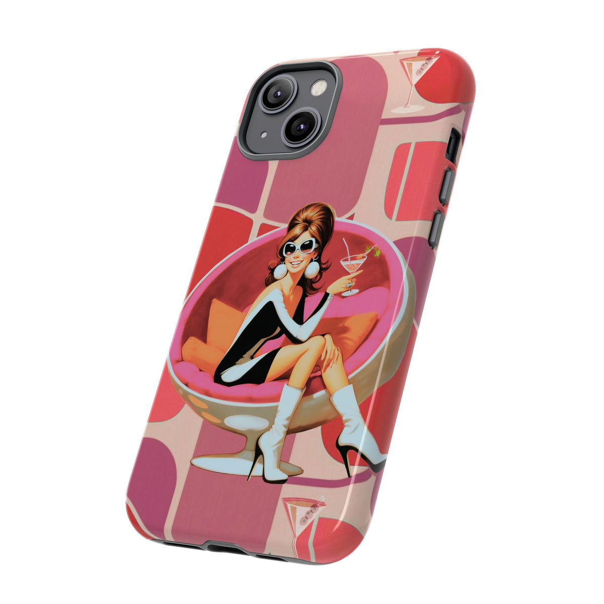 Mid Mod 60s Mod Gal, Kick Back Enjoy, Retro Chic Phone Case with Cocktail Design