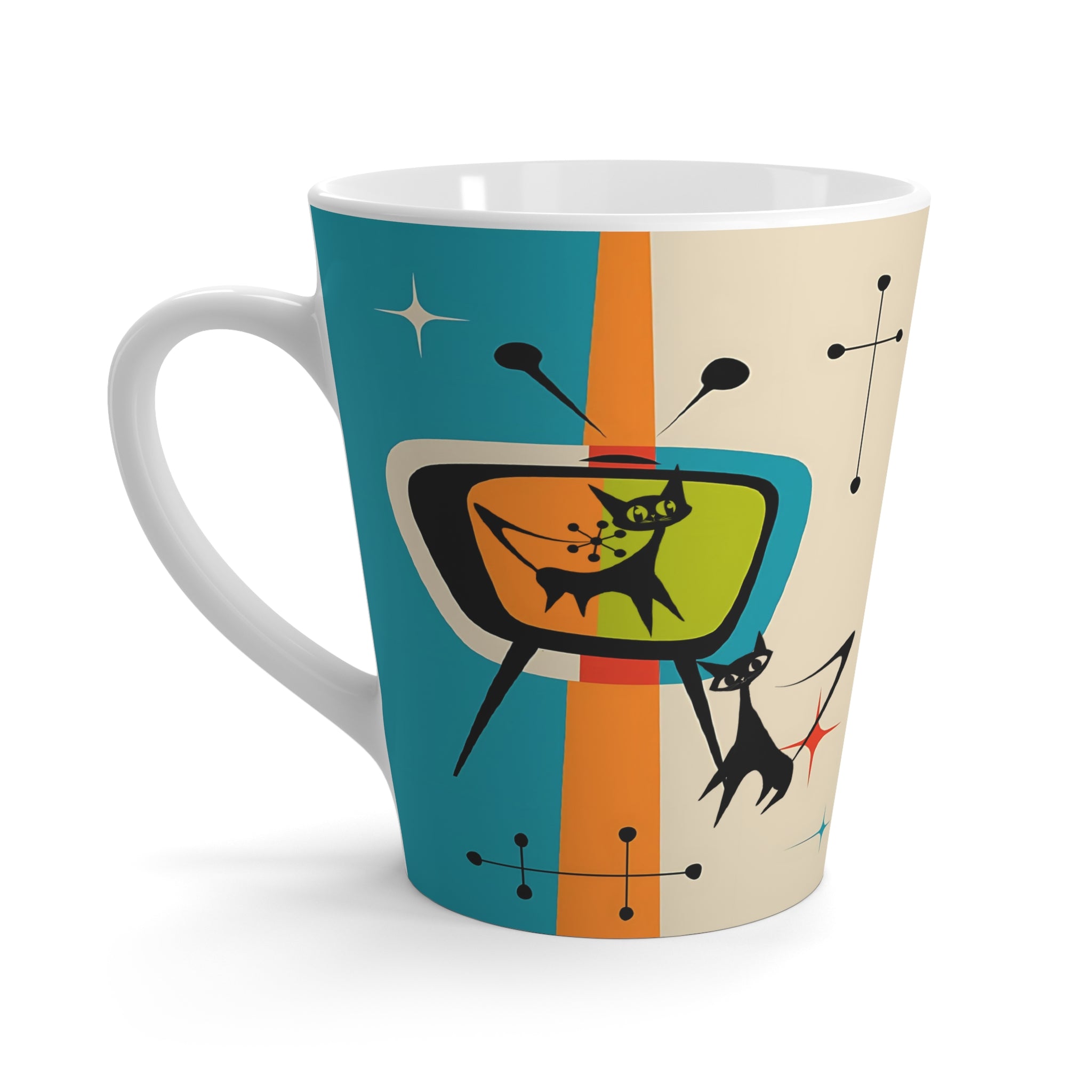 Retro Cat-Themed Latte Mug | Vintage TV Design | Coffee Lover Gift - Mid Century Modern Gal