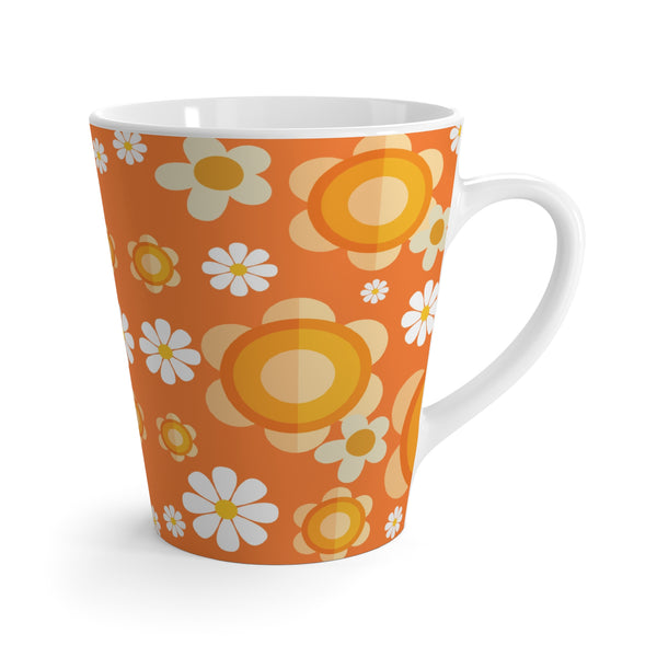 Retro Floral Latte Mug - Bright Orange Flower Design for Coffee Lovers