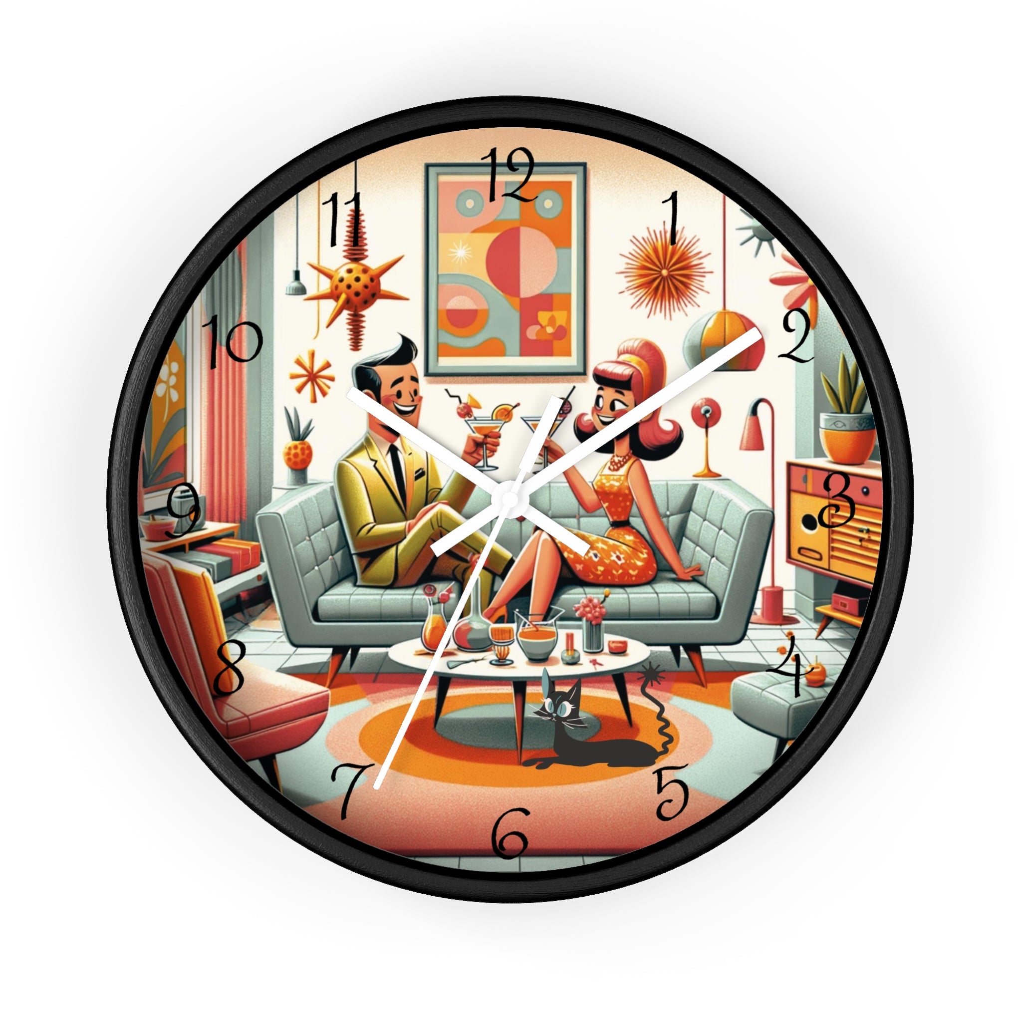 Mid Century Modern Kitschy Quirky Mod Couple, Fun Retro Wall Clock - Mid Century Modern Gal