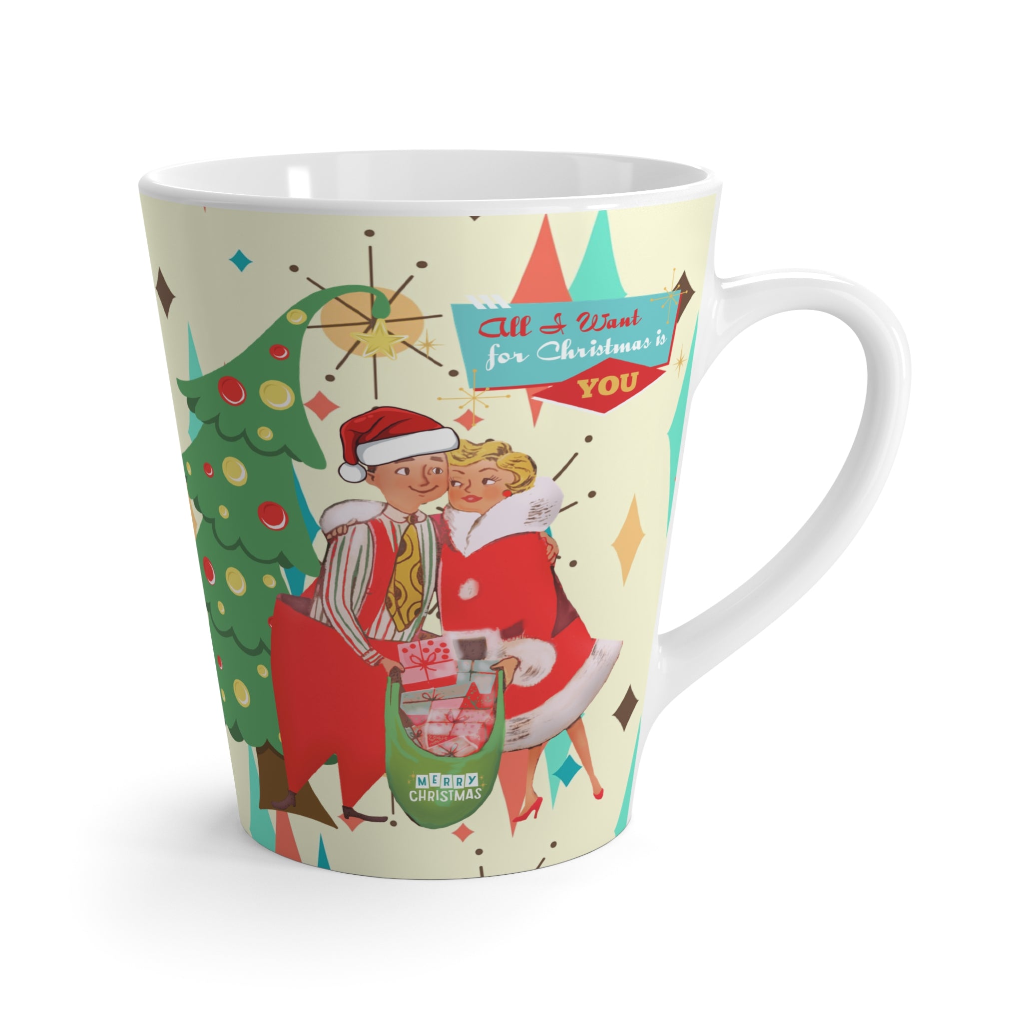 Vintage Christmas Latte Mug, Cozy Holiday Beverage Cup, Perfect Gift for Him & Her, Festive Cups for Christmas, Joyful Coffee Mug - Mid Century Modern Gal