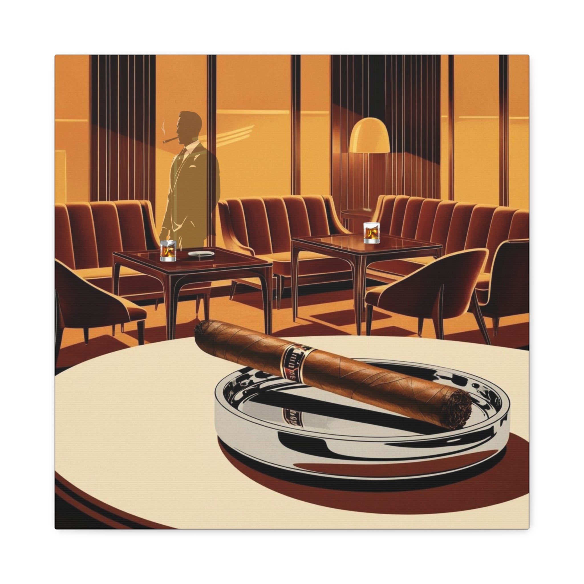 Cigar And Boubon Whiskey Mid Century Modern Vintage Lounge Matte Canvas Art Print - Mid Century Modern Gal