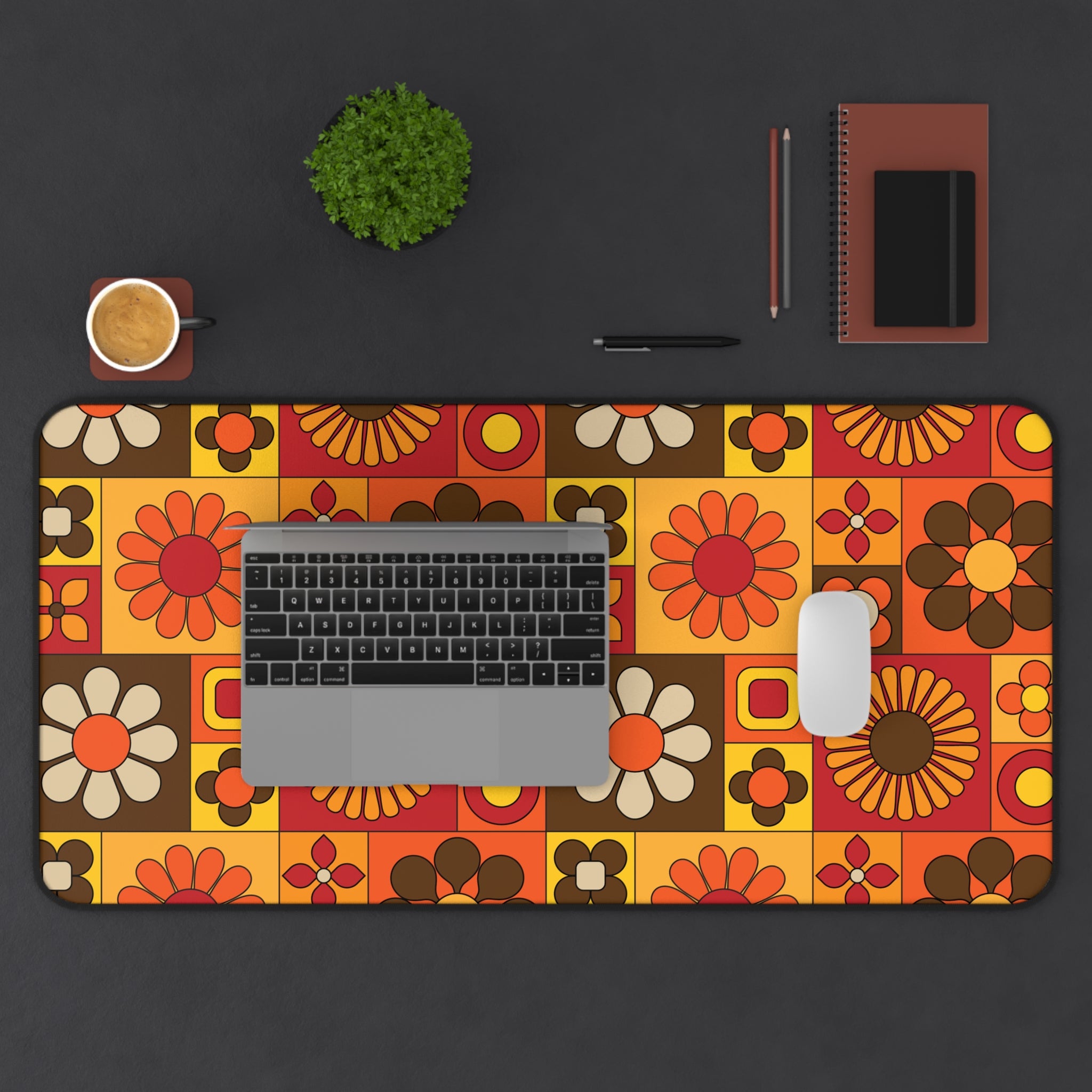 Retro Floral Flower Power Desk Mat - Vibrant and Stylish Mid Mod Desk Decor - Mid Century Modern Gal