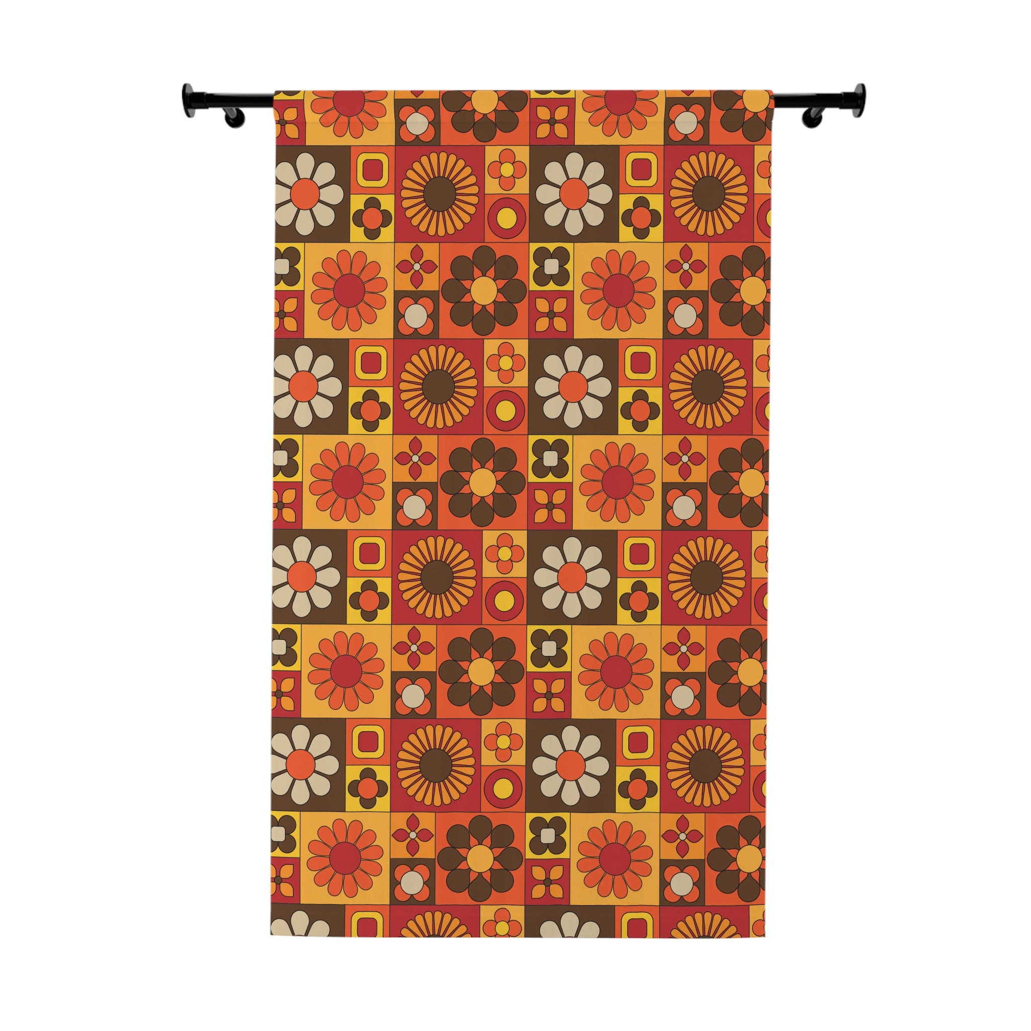 Retro Flower Power Patchwork 70s Floral Window Curtain – Stylish Home Decor for Cozy Living Spaces - Mid Century Modern Gal