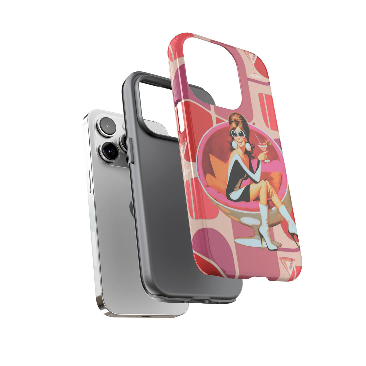 Mid Mod 60s Mod Gal, Kick Back Enjoy, Retro Chic Phone Case with Cocktail Design