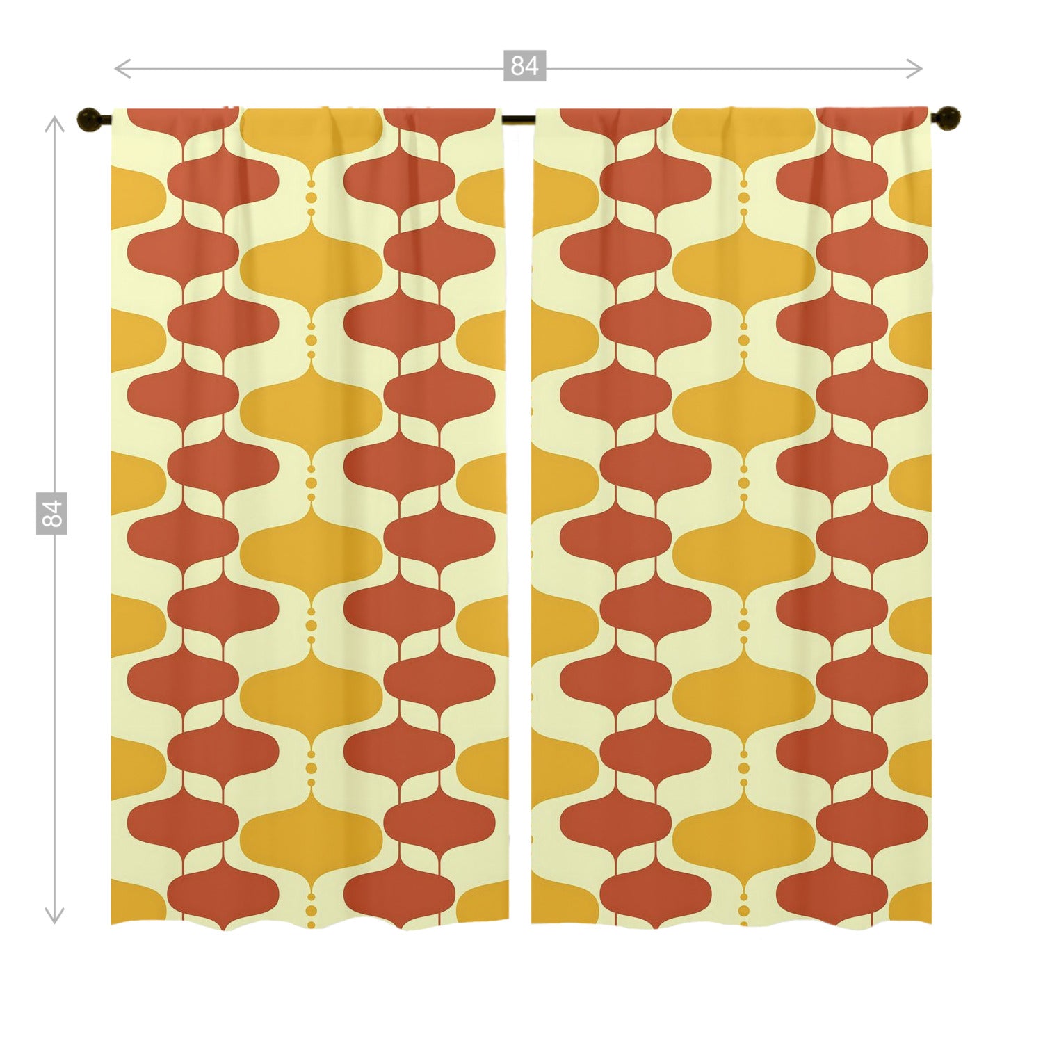 Mid Century Modern Mustard Yellow, Burnt Orange, Googie Designed Window Curtains (two panels) - Mid Century Modern Gal
