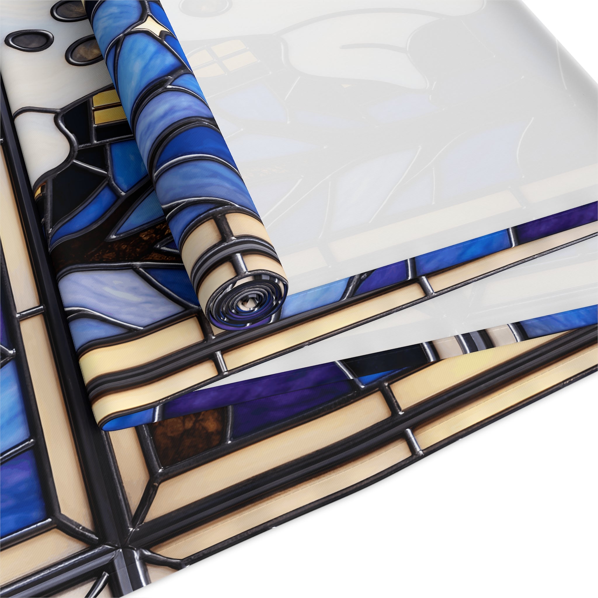 Halloween Stained Glass Style Ghost Haunted House Table Runner