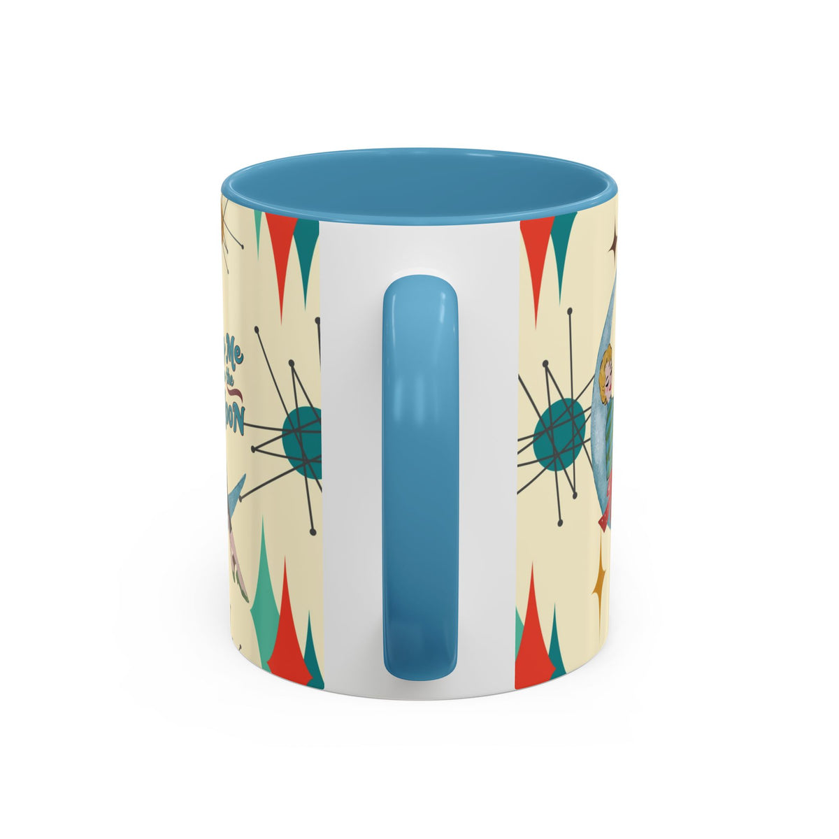 Mid Century Modern Retro Christmas Mug, 'Fly Me to the Moon' Accent Coffee Mug - Vintage Vibe for Coffee Lovers - Mid Century Modern Gal