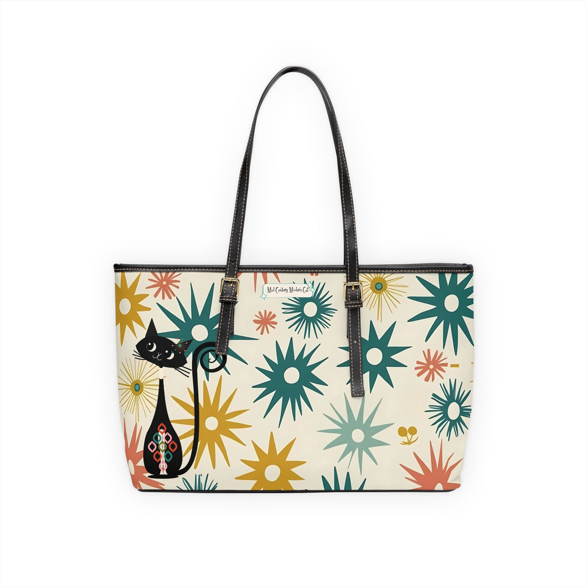 Atomic Cat, Mid Mod Starburst Stylish Shoulder Bag with Whimsical Cat & Star Design - Mid Century Modern Gal