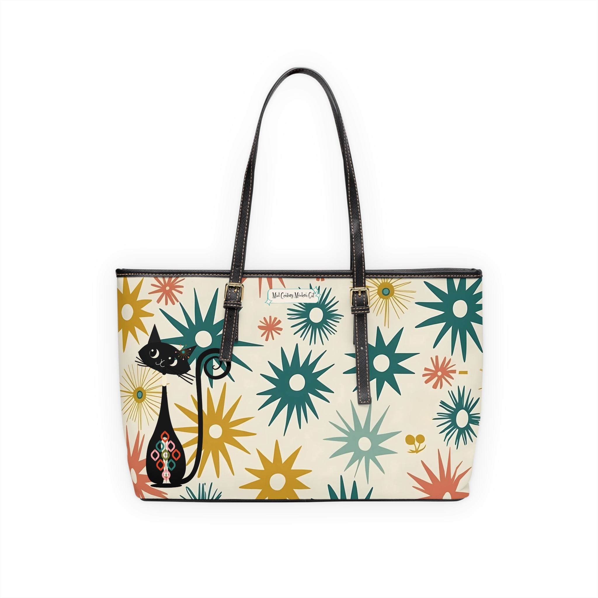 Atomic Cat, Mid Mod Starburst Stylish Shoulder Bag with Whimsical Cat & Star Design - Mid Century Modern Gal