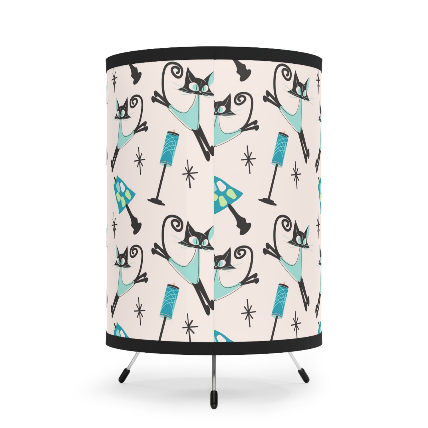Atomic Kitty Kitschy Cute, Boomerang, Mid Century Modern Tripod Lamp - Mid Century Modern Gal