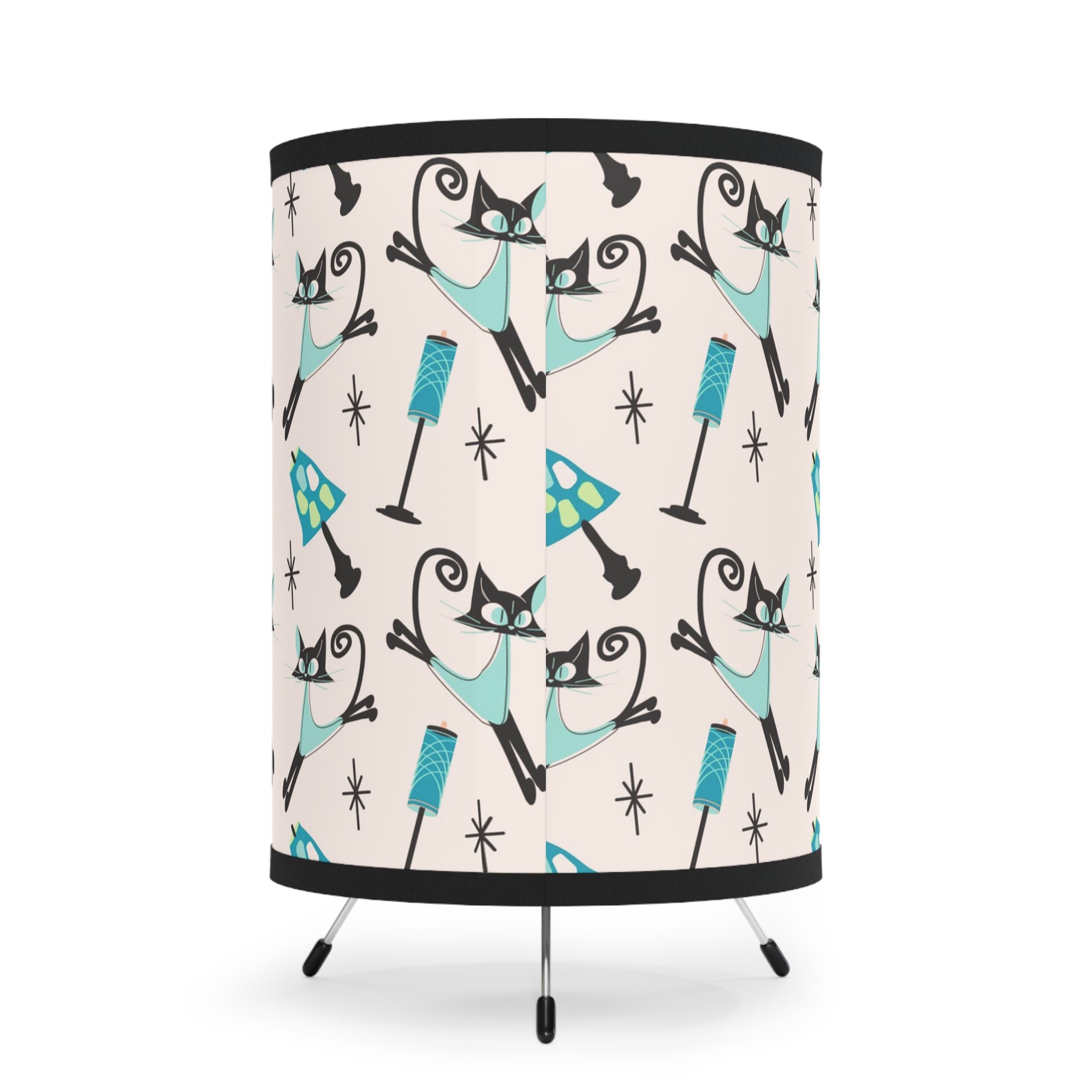 Atomic Kitty Kitschy Cute, Boomerang, Mid Century Modern Tripod Lamp - Mid Century Modern Gal