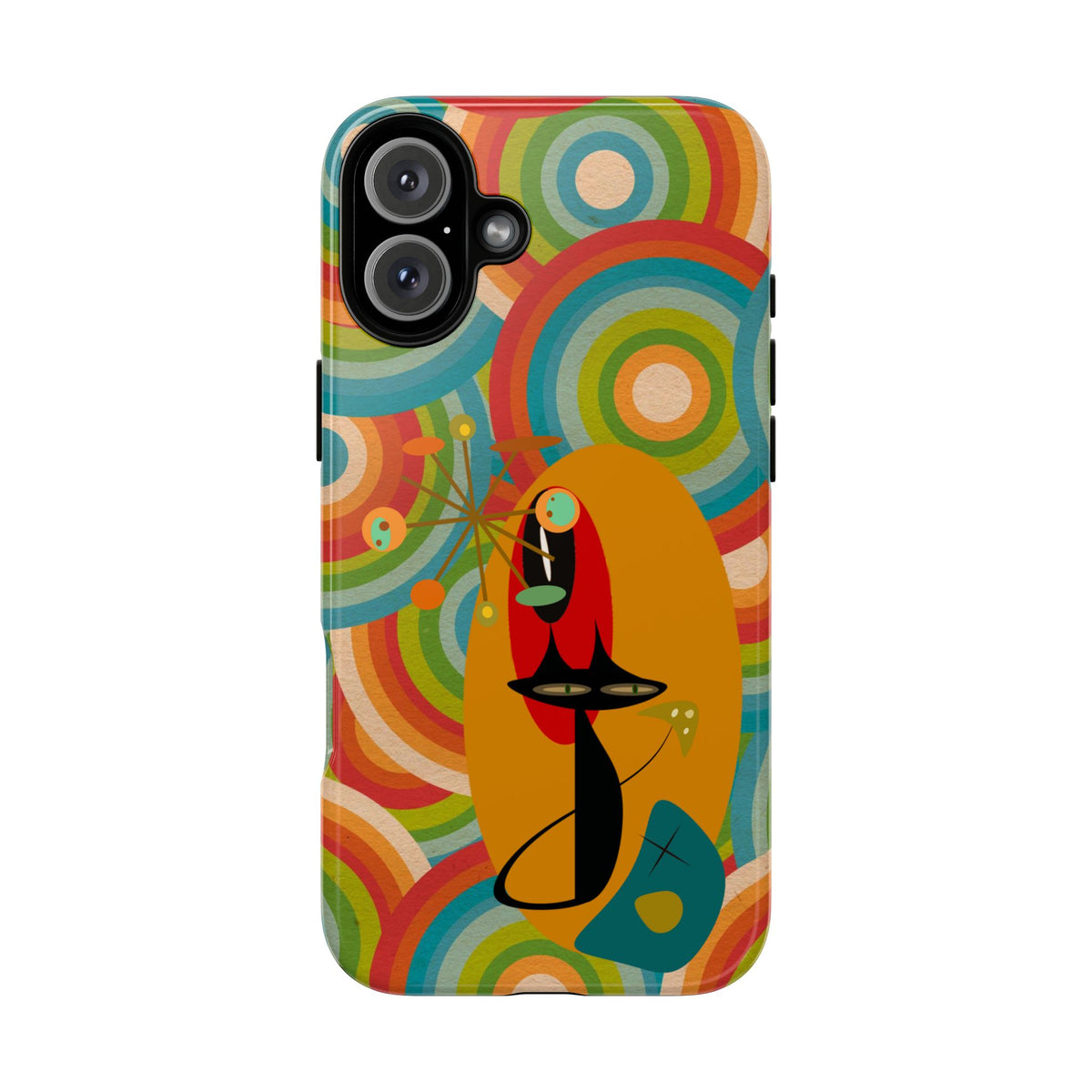 Atomic Cat, Retro 70's Pattern, MCM Smart Phone Tough Phone Case - Mid Century Modern Gal