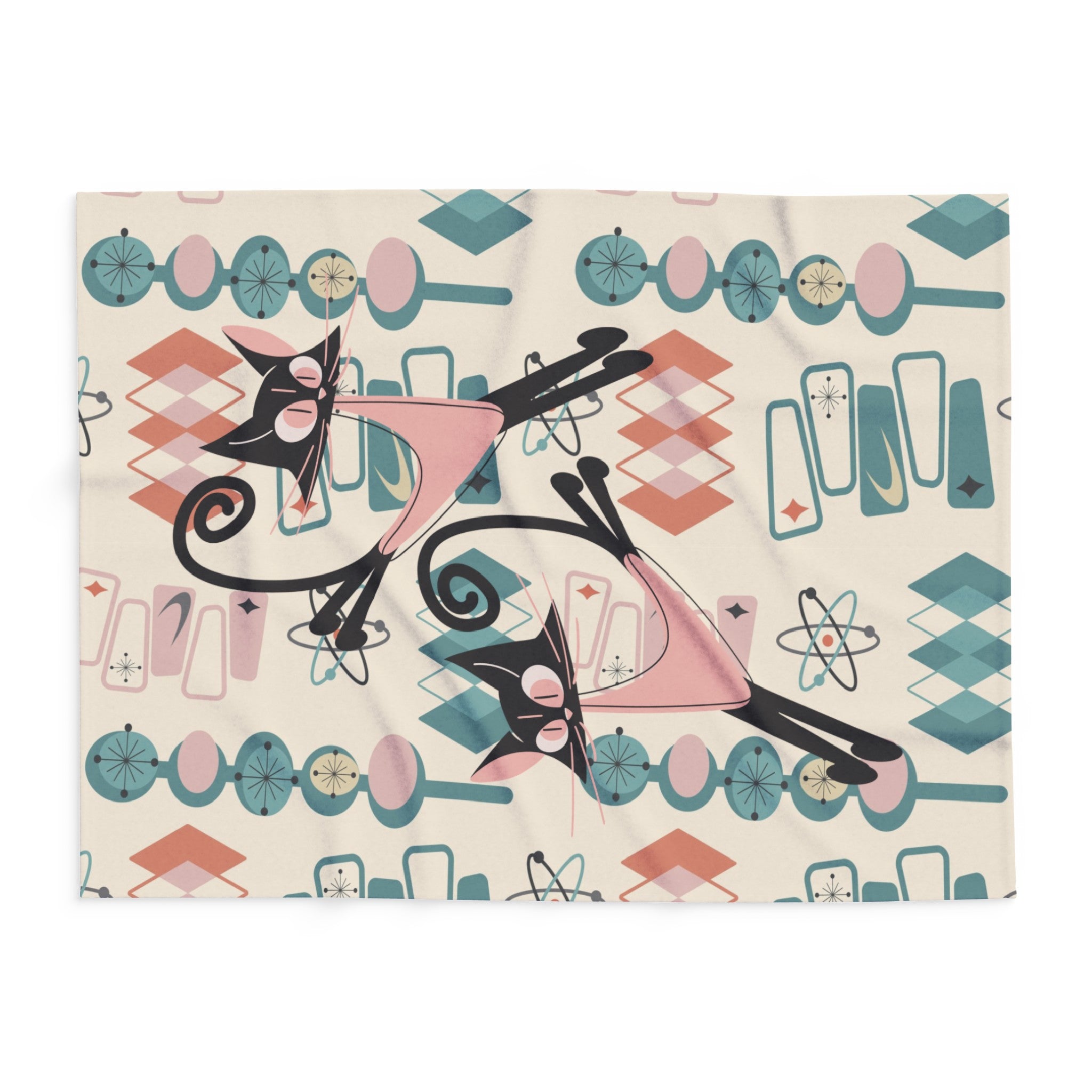 Atomic Cat Mid Century Modern Blanket, Kitschy Fun Quirky MCM Home Decor Lightweigt Fleece Blanket - Mid Century Modern Gal