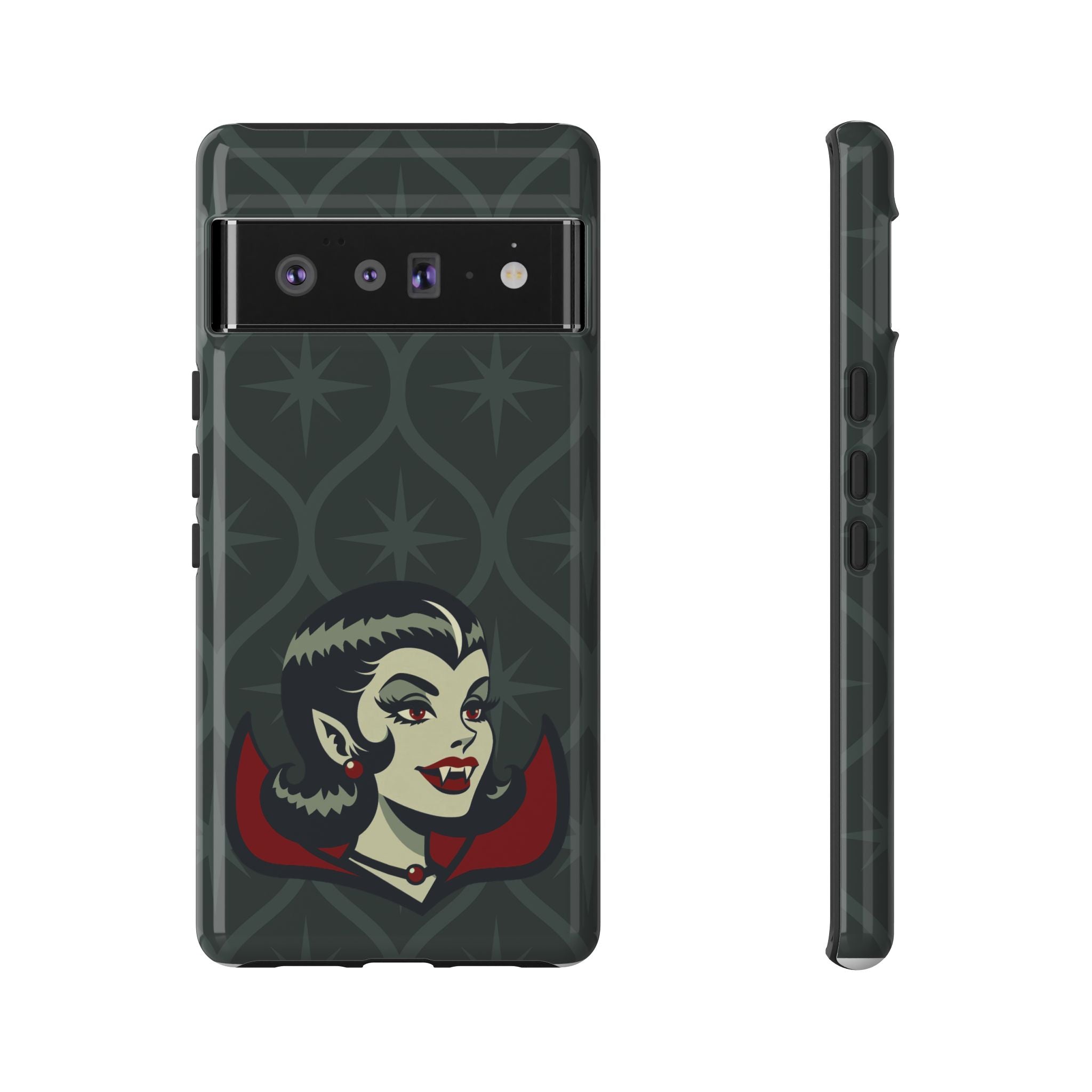 Vampire Dracula Girl Halloween Goth Horror Buff MCM Green Tough Phone Case - Mid Century Modern Gal