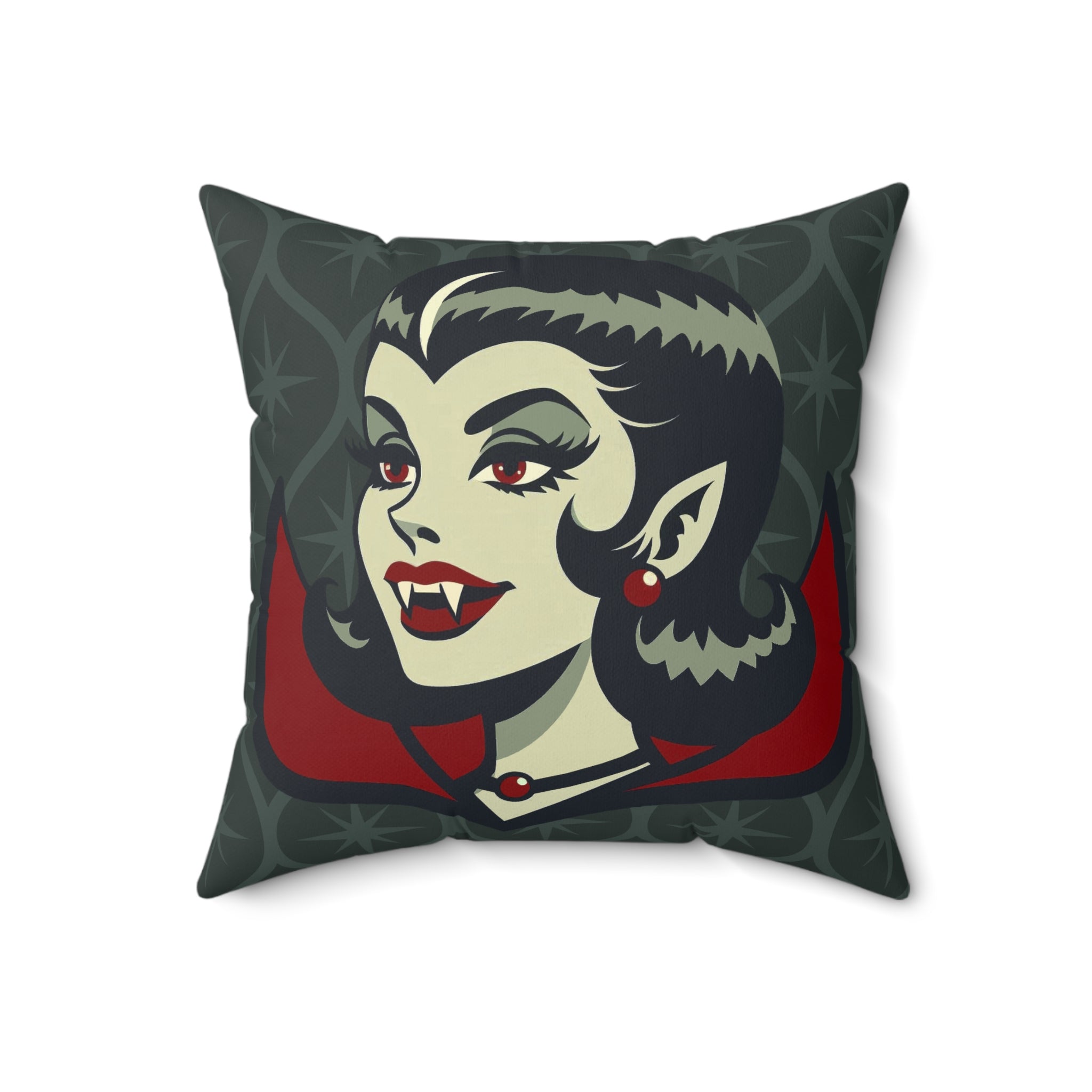Vampire Dracula Girl Halloween Goth Horror Buff MCM Green Pillow Cover and Insert - Mid Century Modern Gal