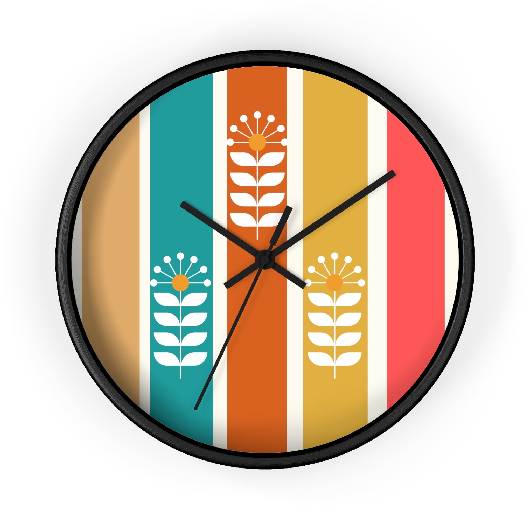 Retro Scandinavian Floral Wall Clock - Mid-Century Modern Design Perfect for Home Decor - Mid Century Modern Gal