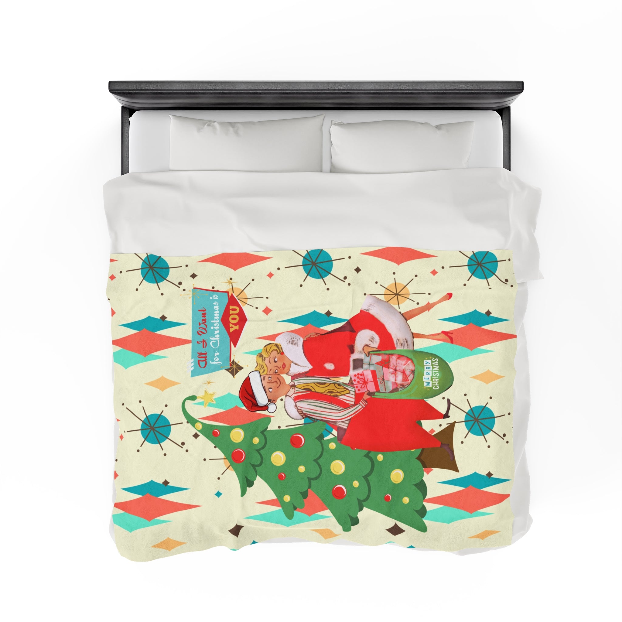 Retro Christmas Plush Blanket, Cozy Holiday Throw Blanket, Festive Decoration, Gift for Him and Her, Perfect for Winter Snuggles - Mid Century Modern Gal