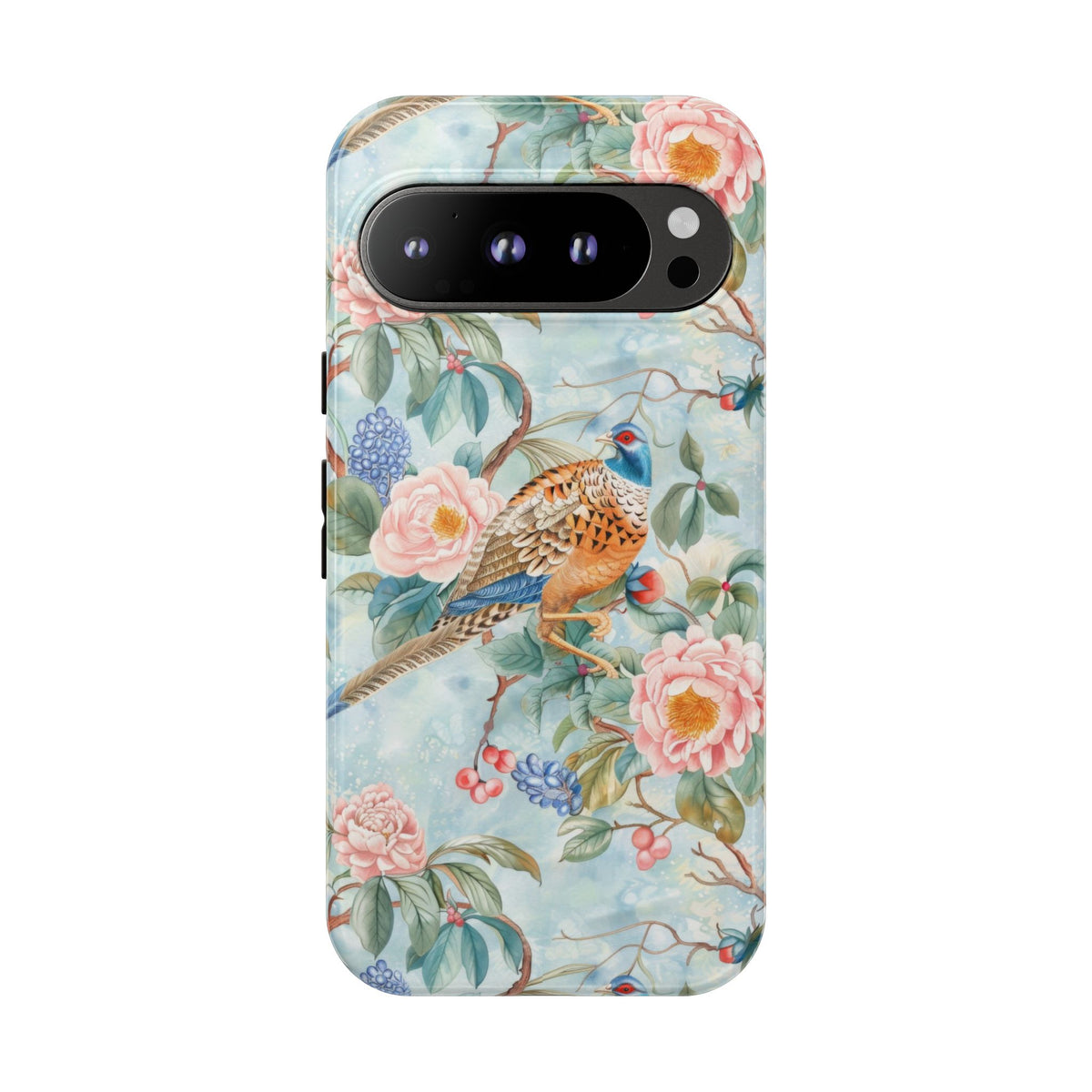 Chinoiserie Designed Floral Pheasant Phone Case with Bird Design