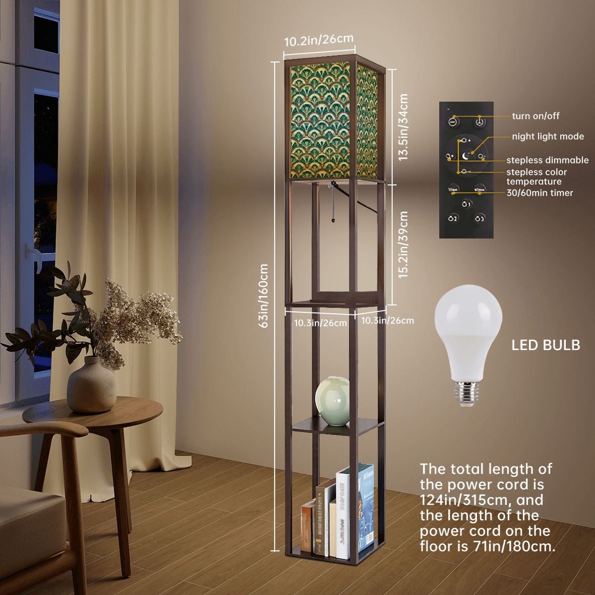 Art Deco Peacock Inspired Floor Lamp with Shelves