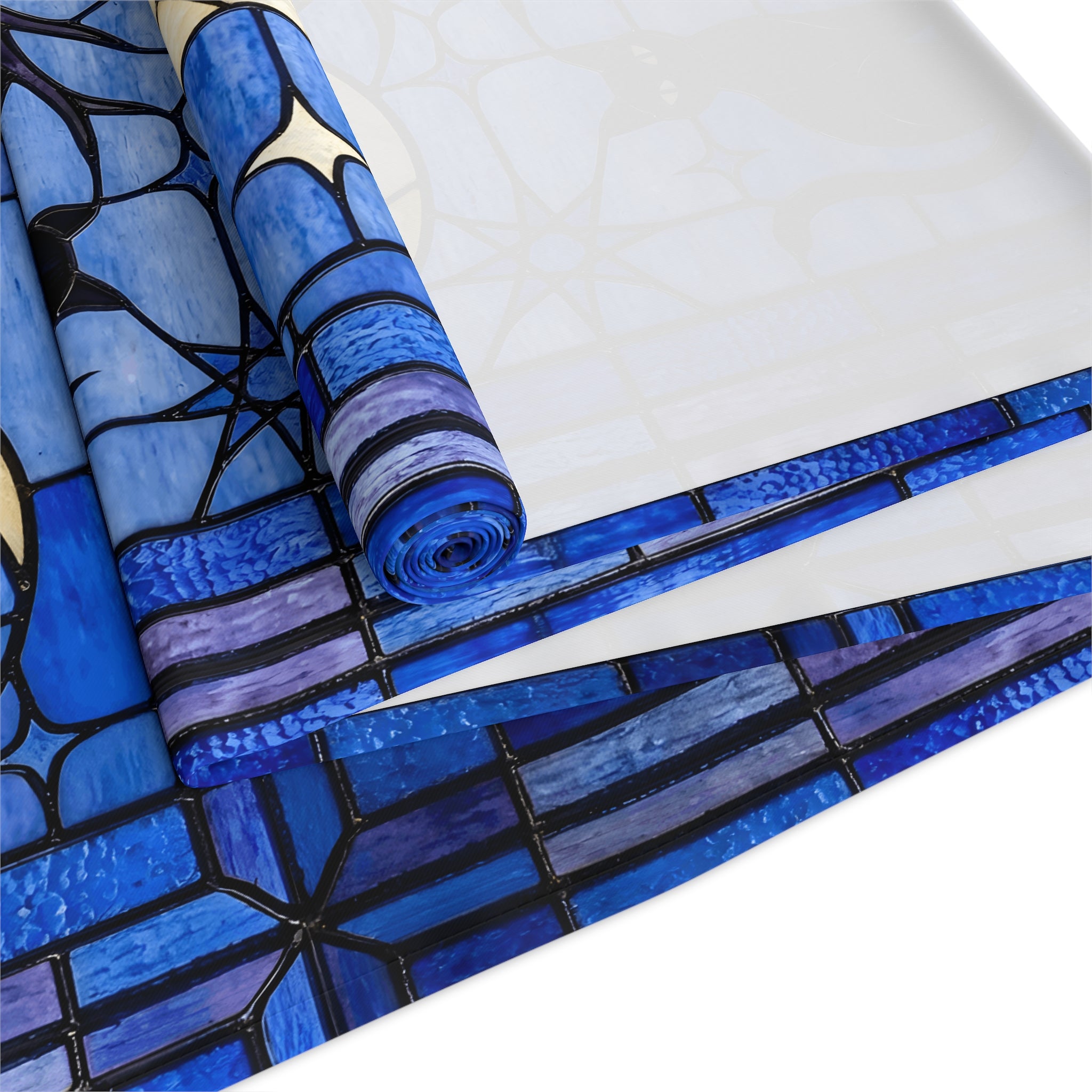 Halloween Stained Glass Style Night Sky Black Cat Table Runner
