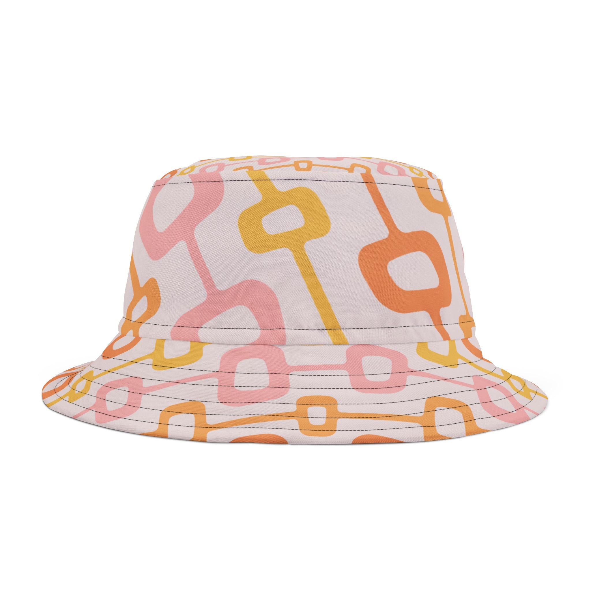 Atomic Cat Mid Mod Summer Bucket Hat In Pink, Orange Yellow Geometric Mod Design - Mid Century Modern Gal