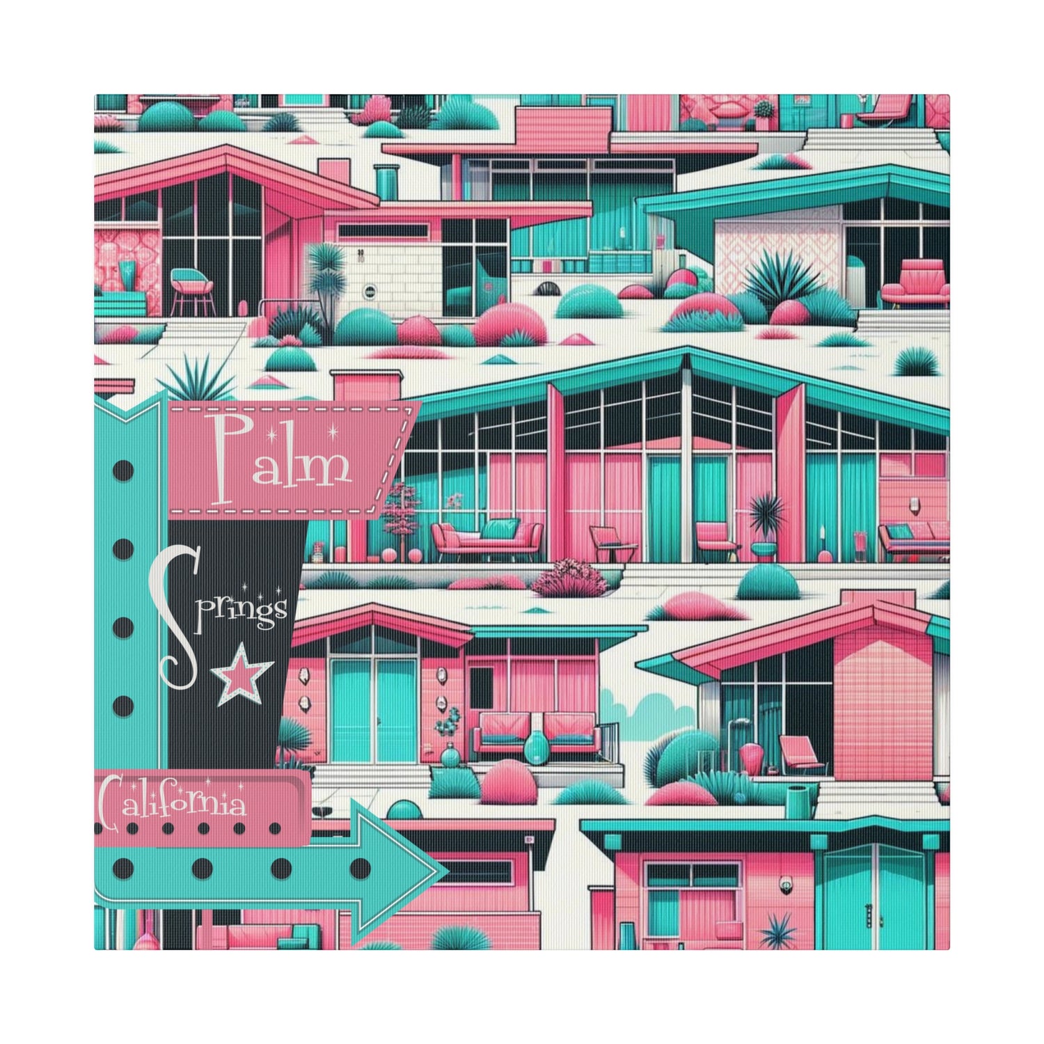 Mid Century Modern Palm Springs California Pink Aqua 50s Wall Art - Mid Century Modern Gal