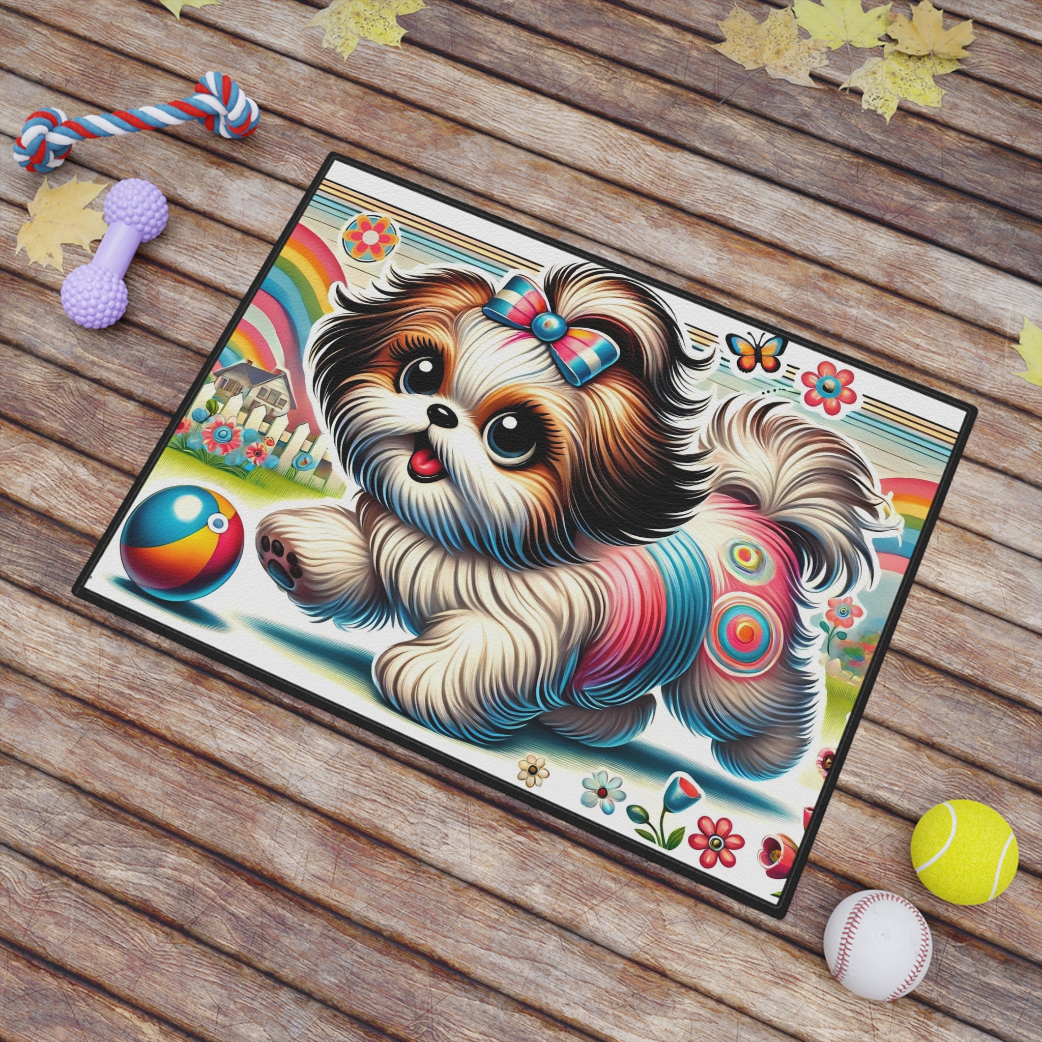 Retro Pet Mat, Shih Tzu Fun Funky Playful Pet Mat - Mid Century Modern Gal