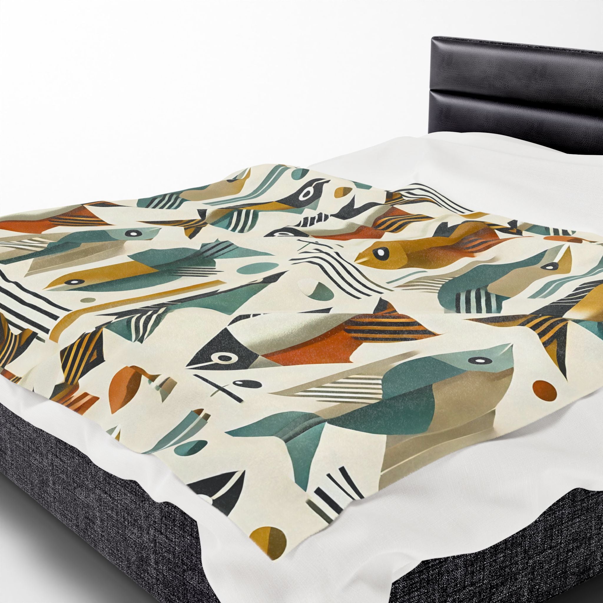 Mid Century Modern Bauhaus Colorful Fish Pattern Plush Blanket for Cozy Living Spaces - Mid Century Modern Gal