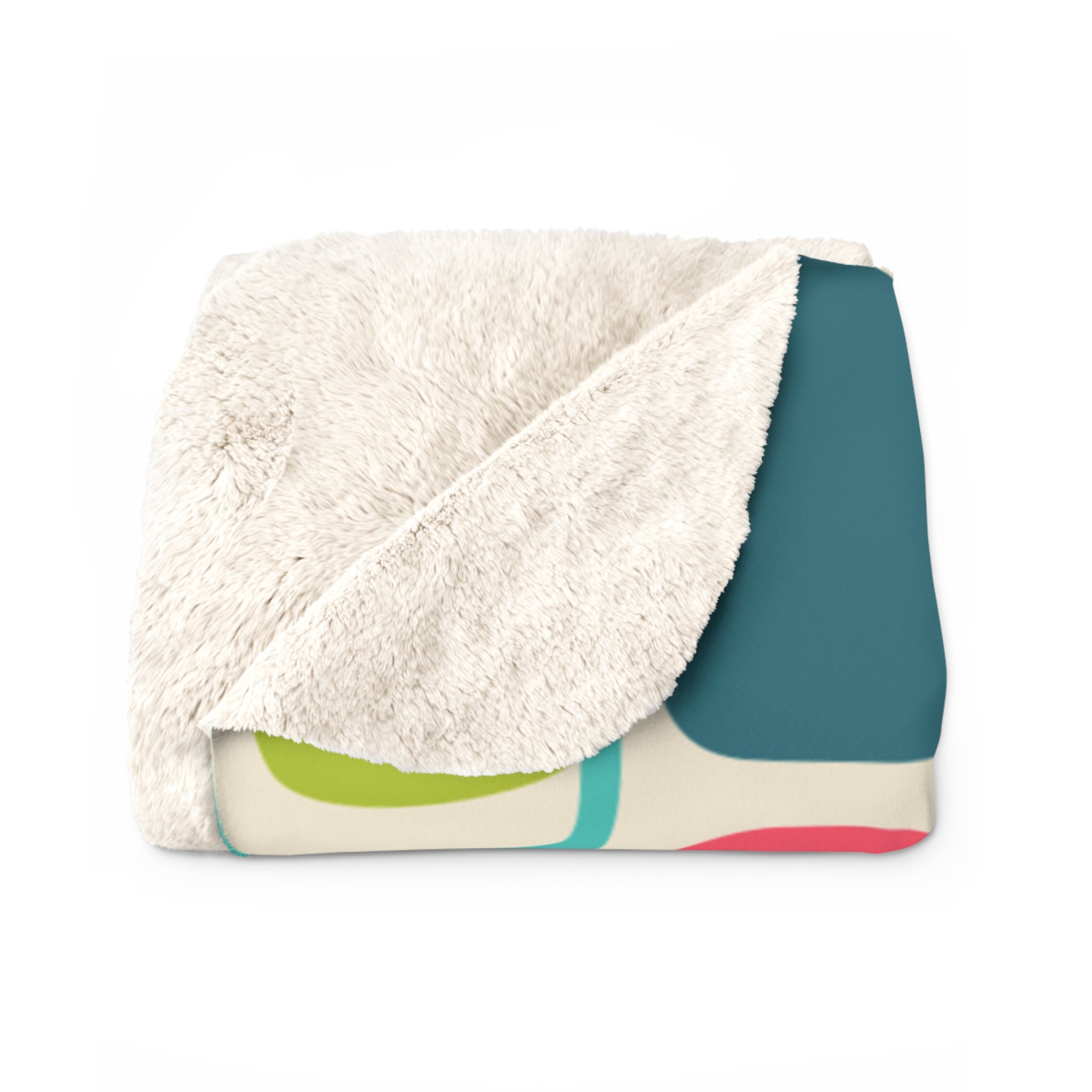 Mid Century Modern BOHO, Abstract, Geometric Retro Purple, Orange, Emerald Green Yellow Mid Mod Atomic Age Sherpa Fleece Blanket - Mid Century Modern Gal