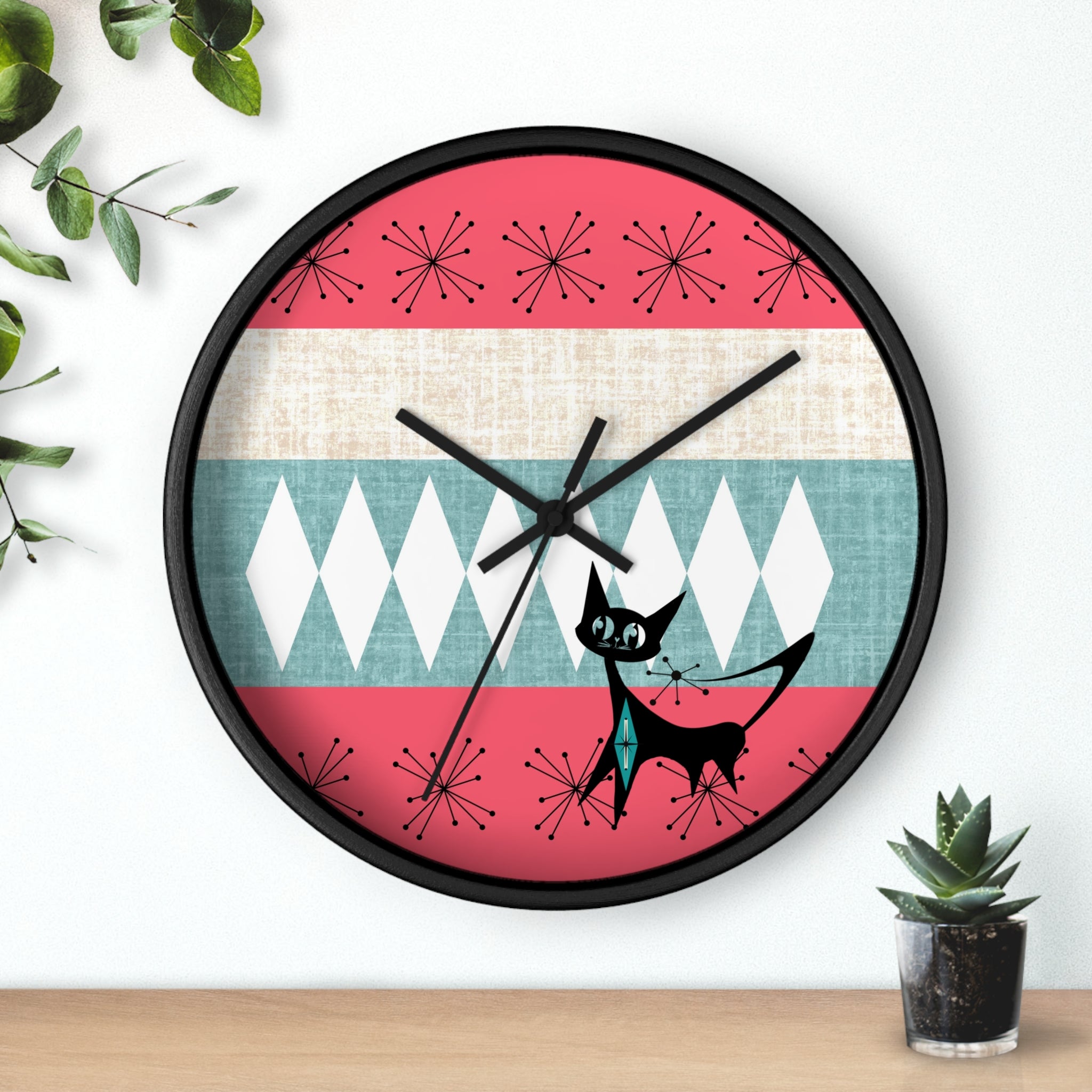 Atomic Cat, Mid Century Modern Retro Cat Wall Clock - Mid-Century Modern Timepiece - Mid Century Modern Gal