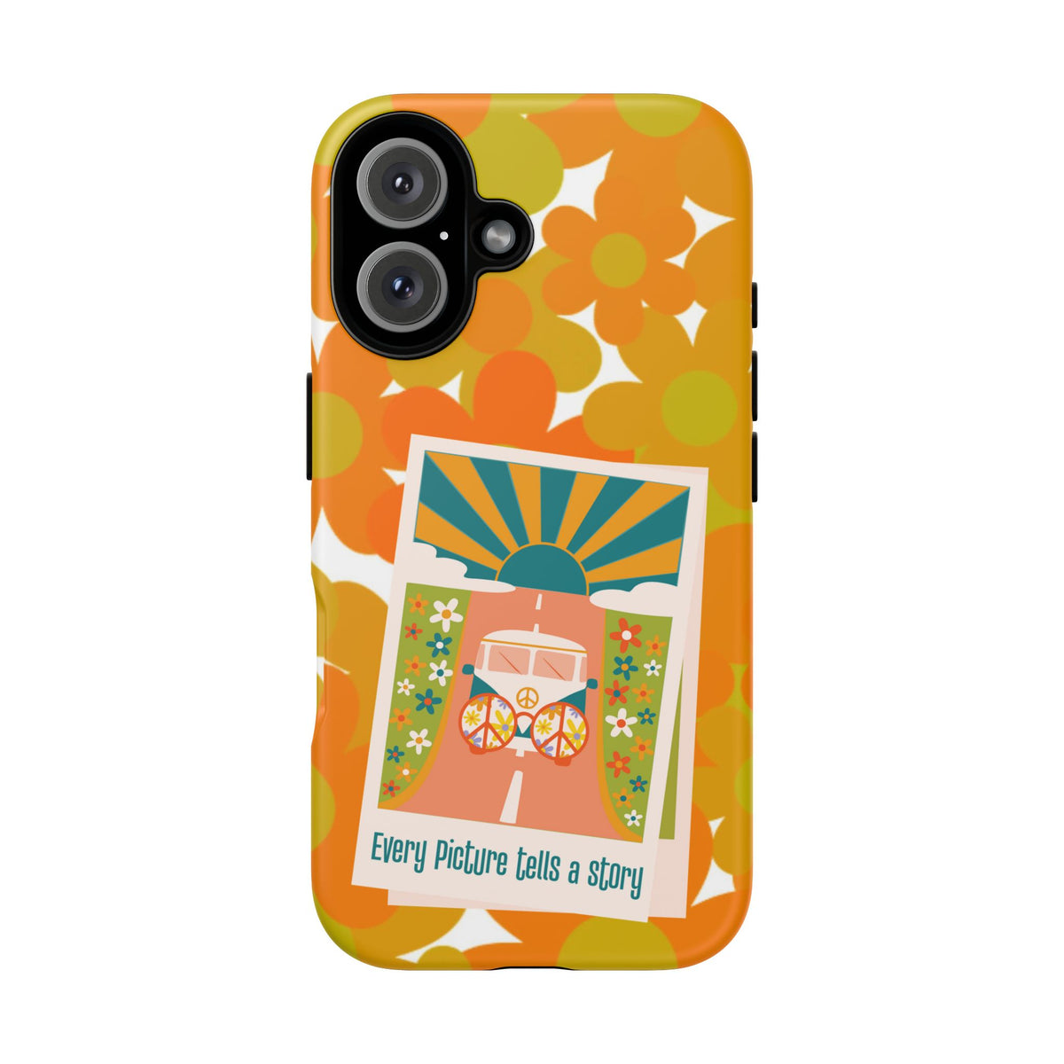 Retro Phone Case, Orange Flower Power, Polaroid Picture, Mod Smart Phone Tough Phone Cases