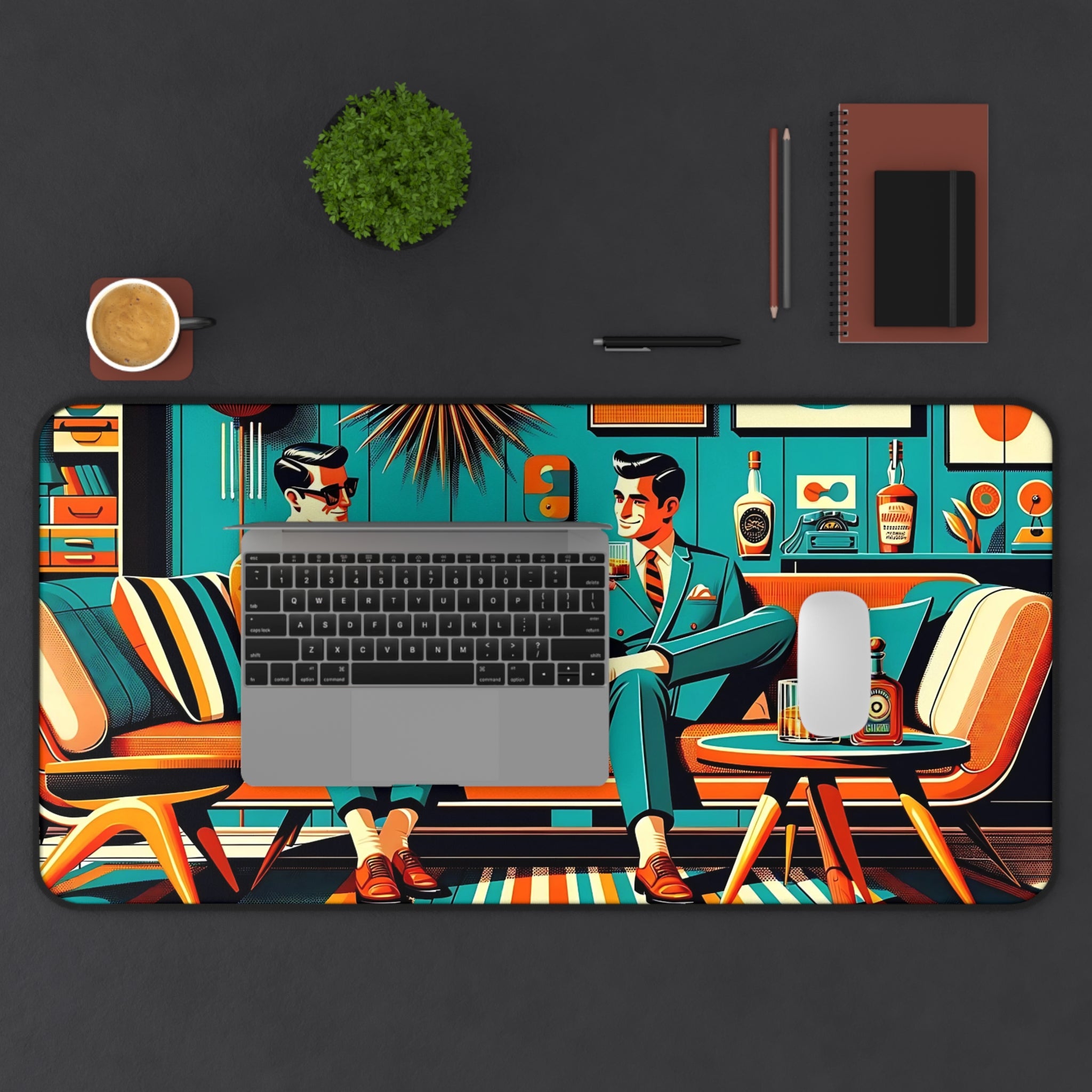 Dapper Dudes Bourbon Drinkers Stylish Retro Desk Mat - Vintage Vibe for Home Office - Mid Century Modern Gal